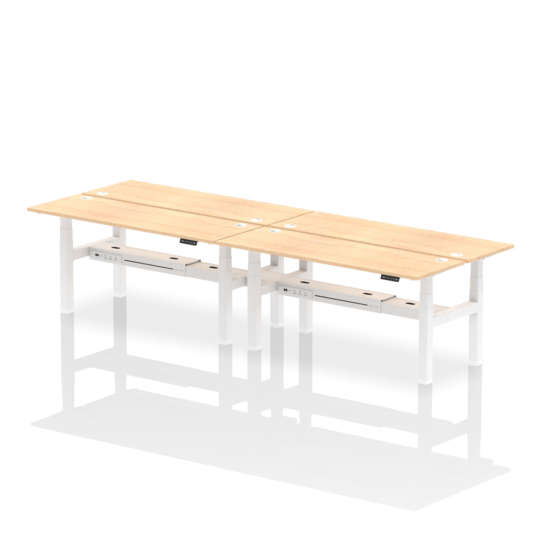Air Back-to-Back Slimline Height Adjustable Bench Desk - 4 Person dynamic  Desk Top  Maple Width 180cm