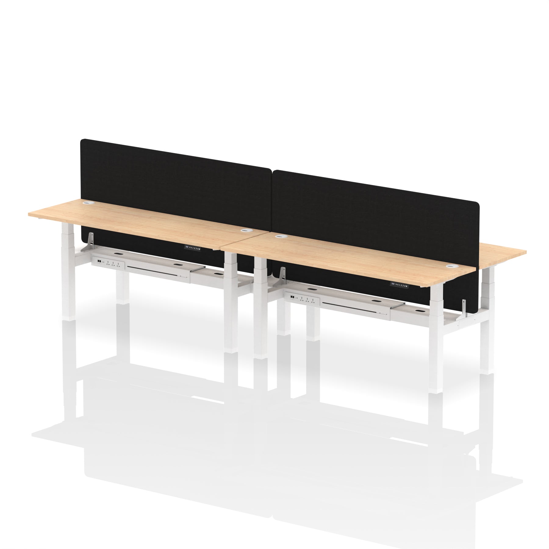 Air Back-to-Back Height Adjustable Bench Desk - 4 Person Black Screen dynamic  Desk Top  Maple Width 180cm