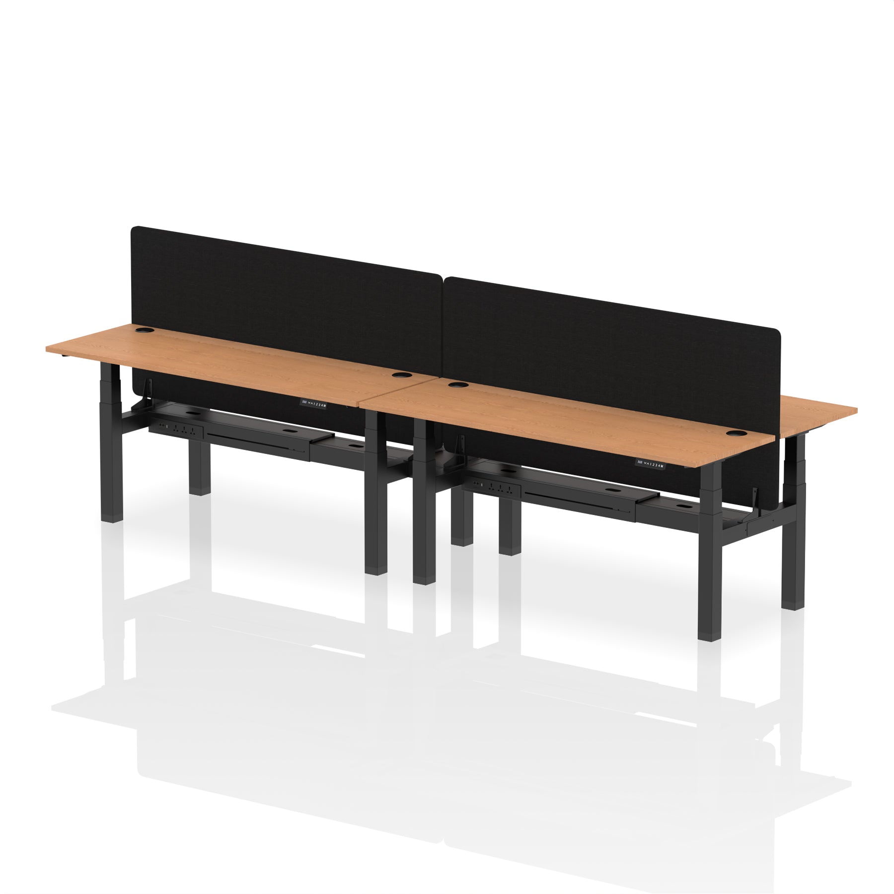 Air Back-to-Back Height Adjustable Bench Desk - 4 Person Black Screen dynamic  Desk Top  Oak Width 180cm