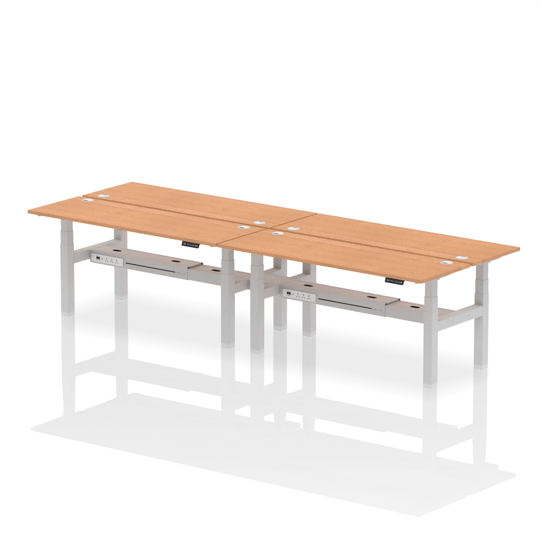 Air Back-to-Back Slimline Height Adjustable Bench Desk - 4 Person dynamic  Desk Top  Oak Width 180cm