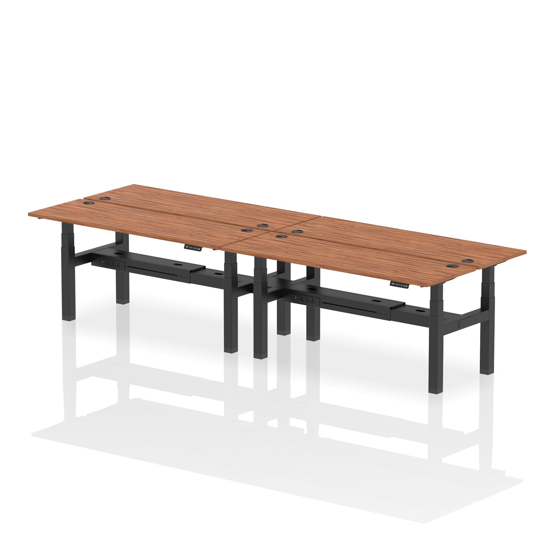 Air Back-to-Back Slimline Height Adjustable Bench Desk - 4 Person dynamic  Desk Top  Walnut Width 180cm