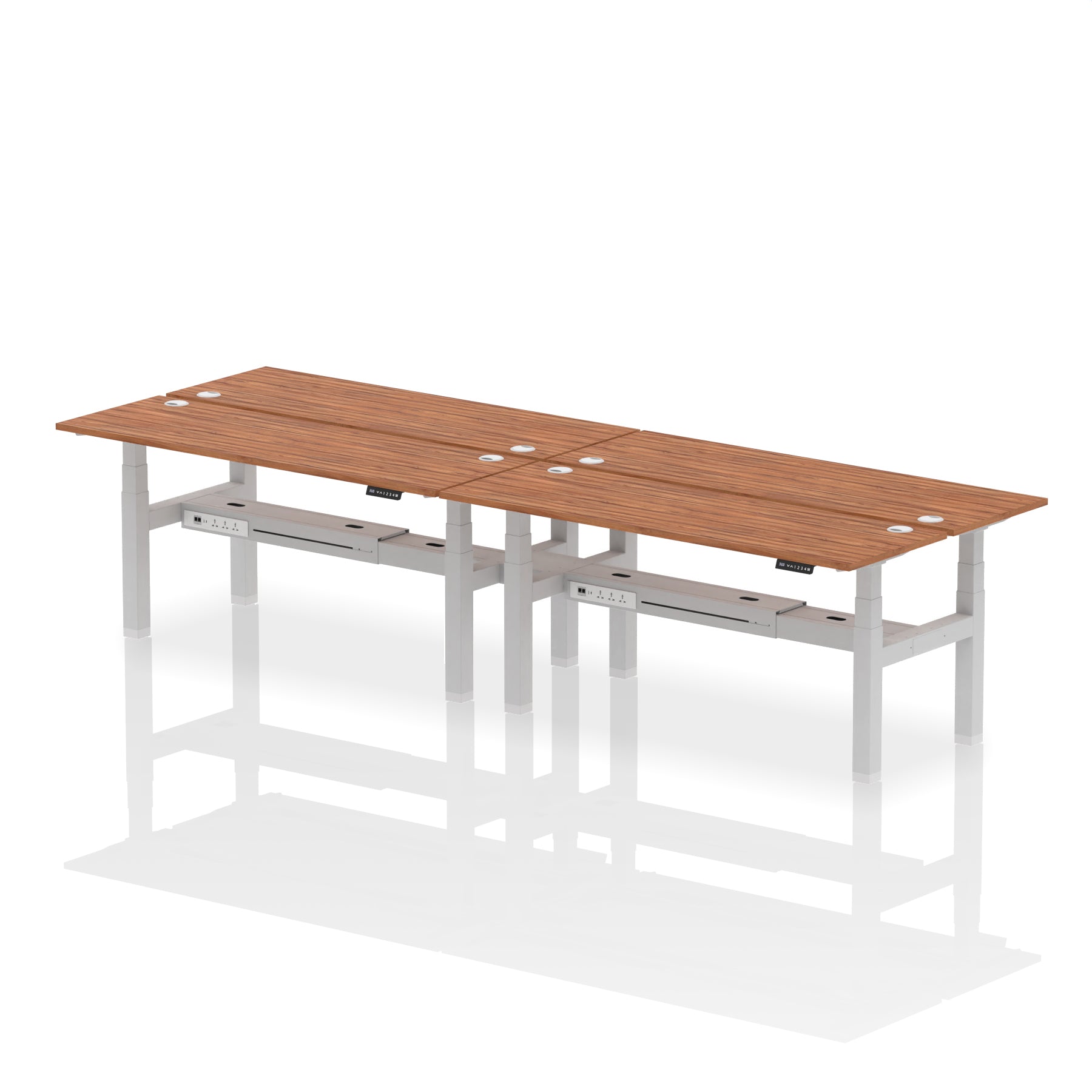 Air Back-to-Back Slimline Height Adjustable Bench Desk - 4 Person dynamic  Desk Top  Walnut Width 180cm
