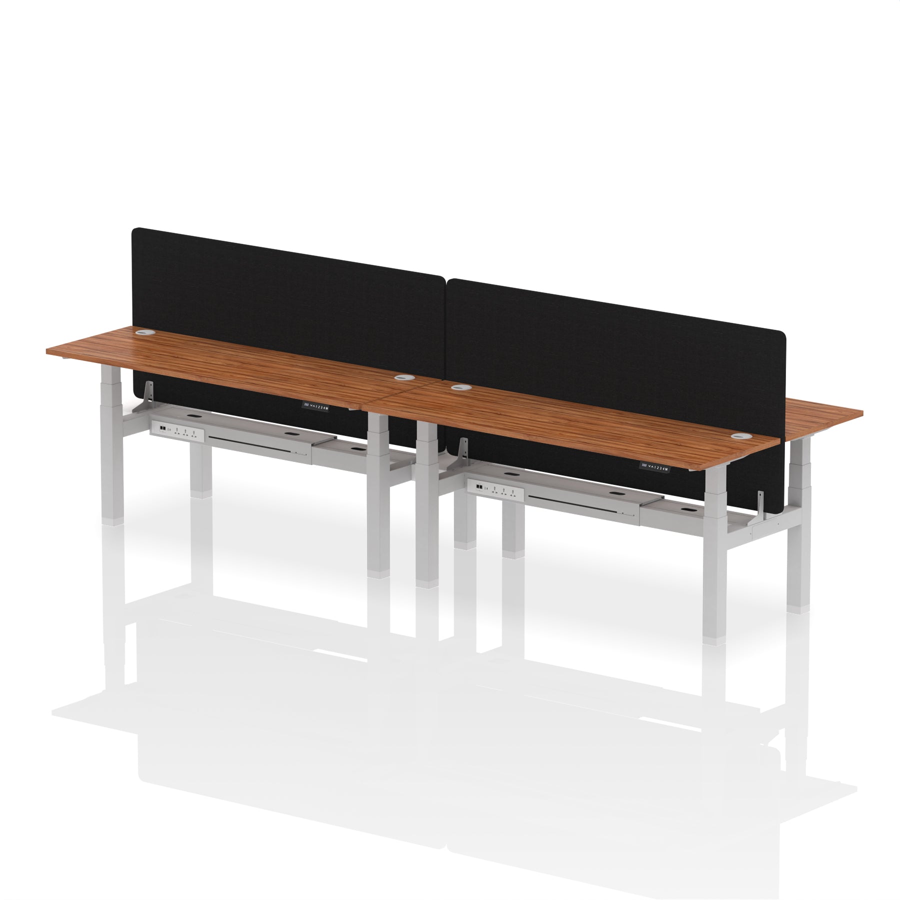 Air Back-to-Back Height Adjustable Bench Desk - 4 Person Black Screen dynamic  Desk Top  Walnut Width 180cm