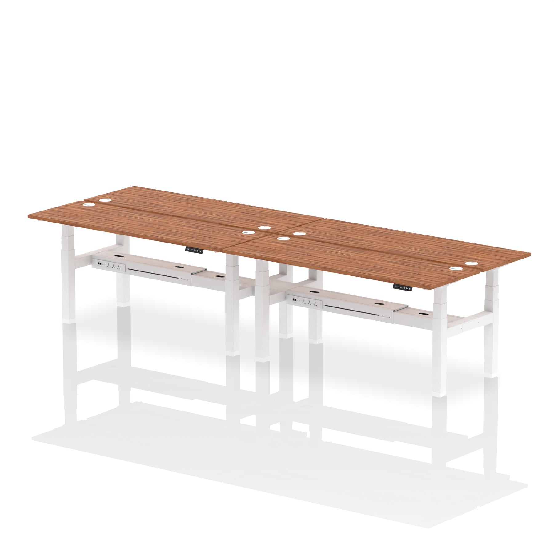Air Back-to-Back Slimline Height Adjustable Bench Desk - 4 Person dynamic  Desk Top  Walnut Width 180cm