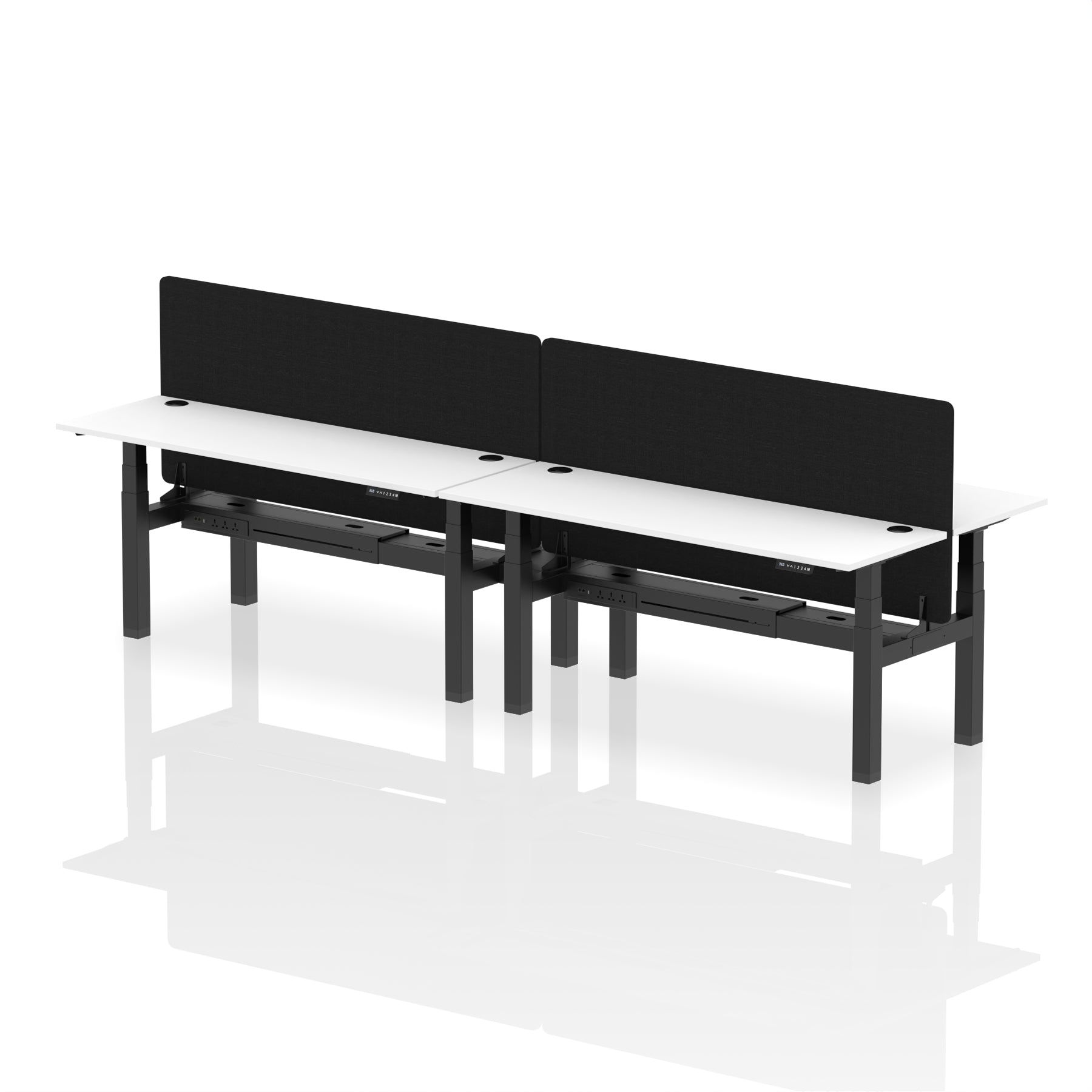 Air Back-to-Back Height Adjustable Bench Desk - 4 Person Black Screen dynamic  Desk Top  White Width 180cm