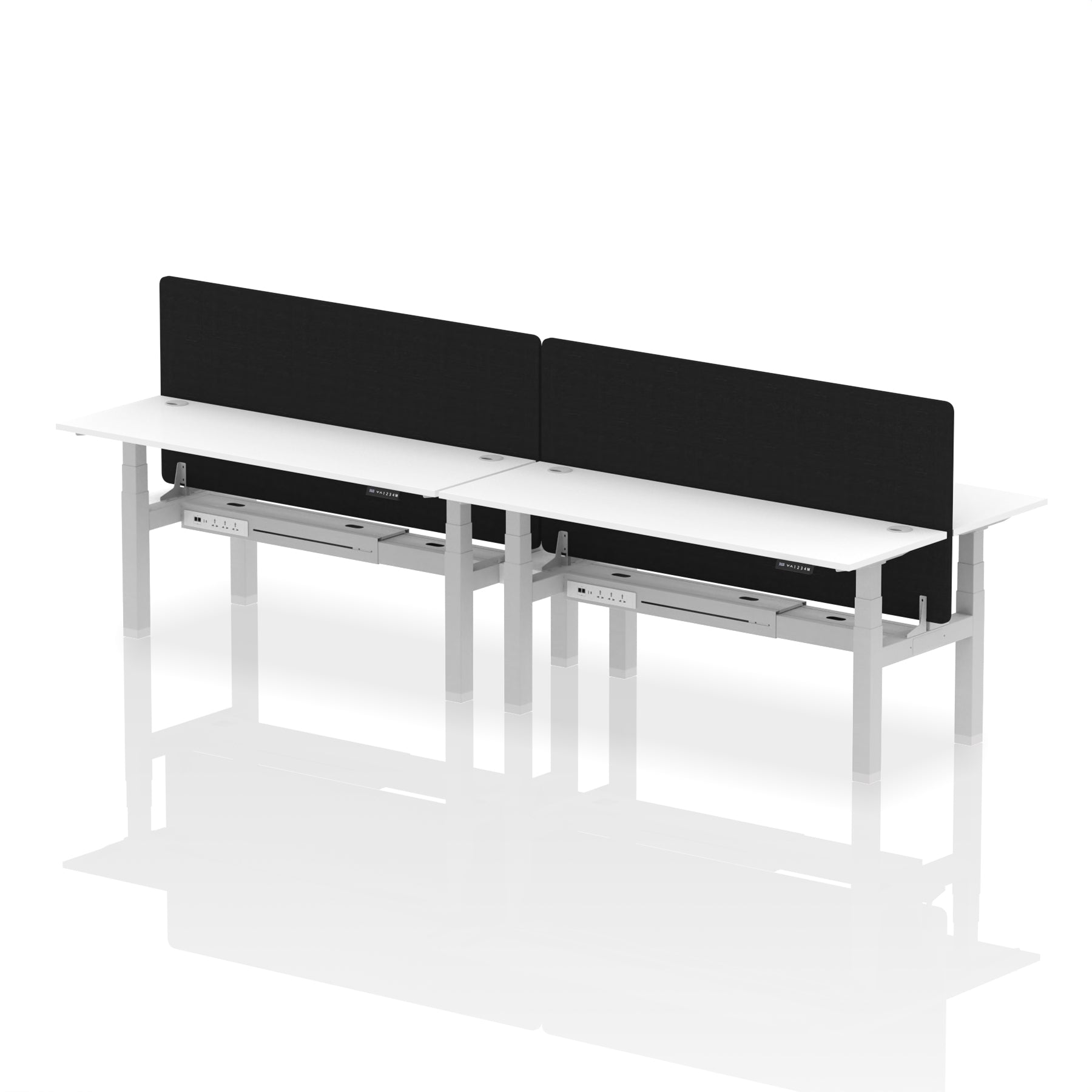 Air Back-to-Back Height Adjustable Bench Desk - 4 Person Black Screen dynamic  Desk Top  White Width 180cm