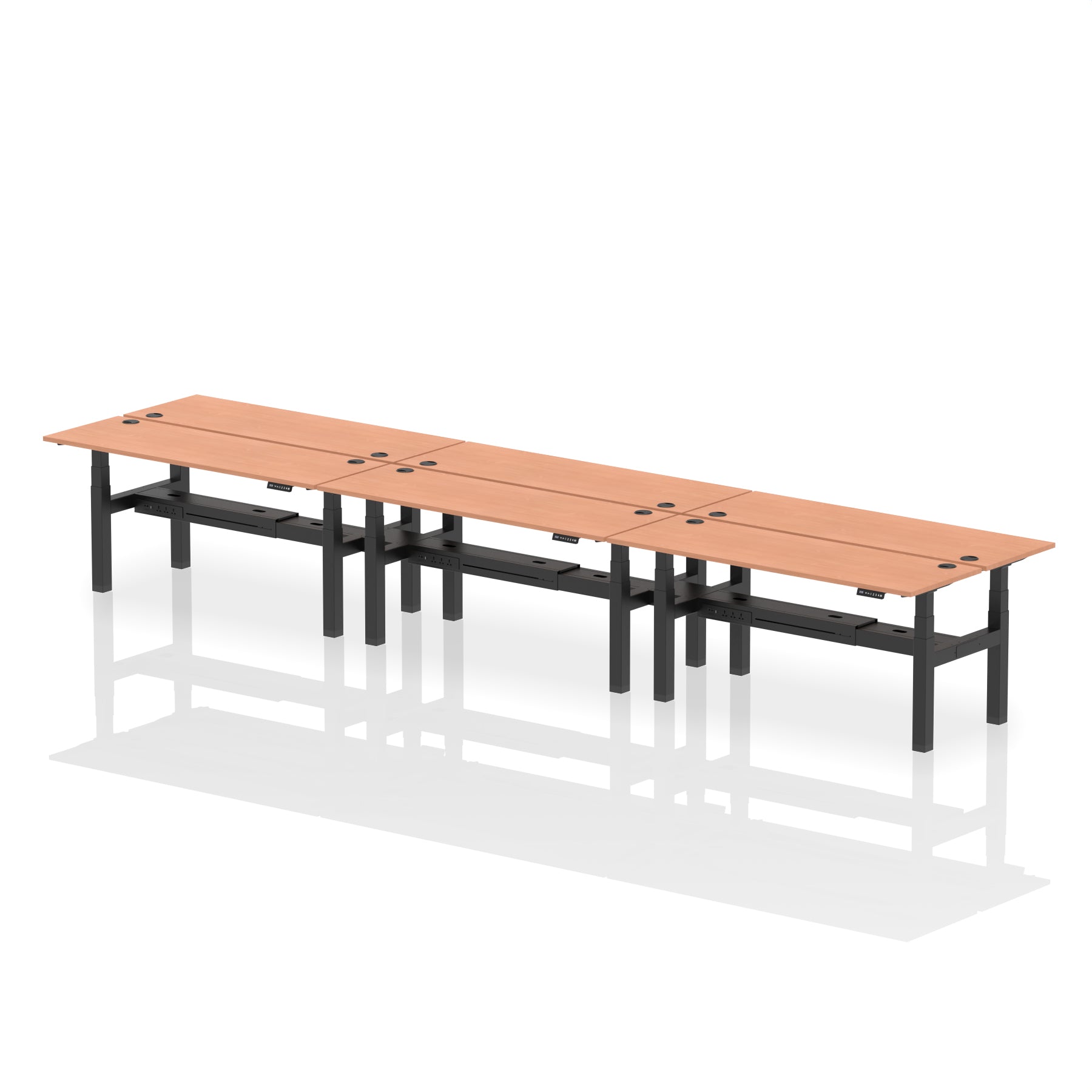 Air Back-to-Back Slimline Height Adjustable Bench Desk - 6 Person dynamic  Desk Top  Walnut Width 160cm