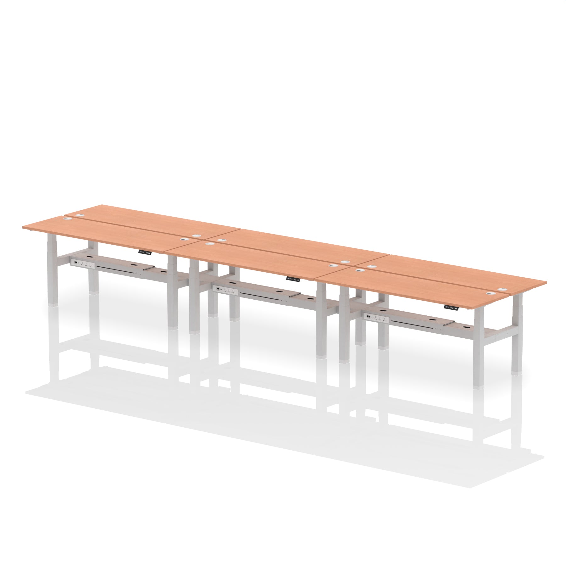 Air Back-to-Back Slimline Height Adjustable Bench Desk - 6 Person dynamic  Desk Top  Walnut Width 160cm