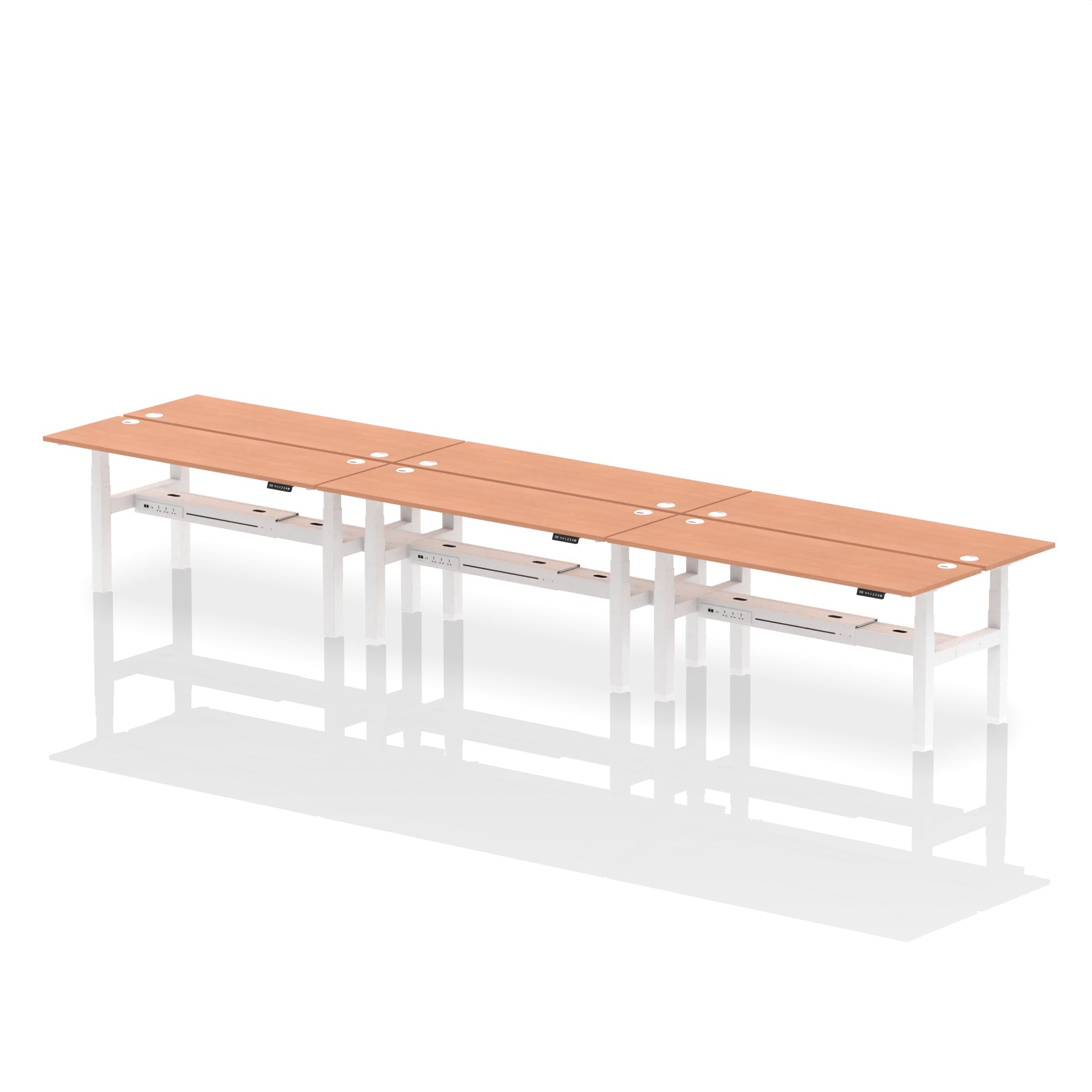 Air Back-to-Back Slimline Height Adjustable Bench Desk - 6 Person dynamic  Desk Top  White Width 160cm