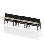 Air Back-to-Back Height Adjustable Bench Desk - 6 Person Black Screen dynamic  Desk Top  Grey Oak Width 180cm