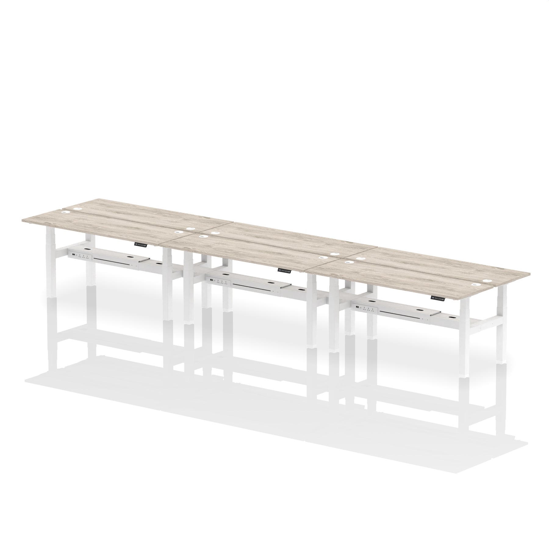 Air Back-to-Back Slimline Height Adjustable Bench Desk - 6 Person dynamic  Desk Top  Beech Width 180cm
