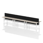 Air Back-to-Back Height Adjustable Bench Desk - 6 Person Black Screen dynamic  Desk Top  Grey Oak Width 180cm
