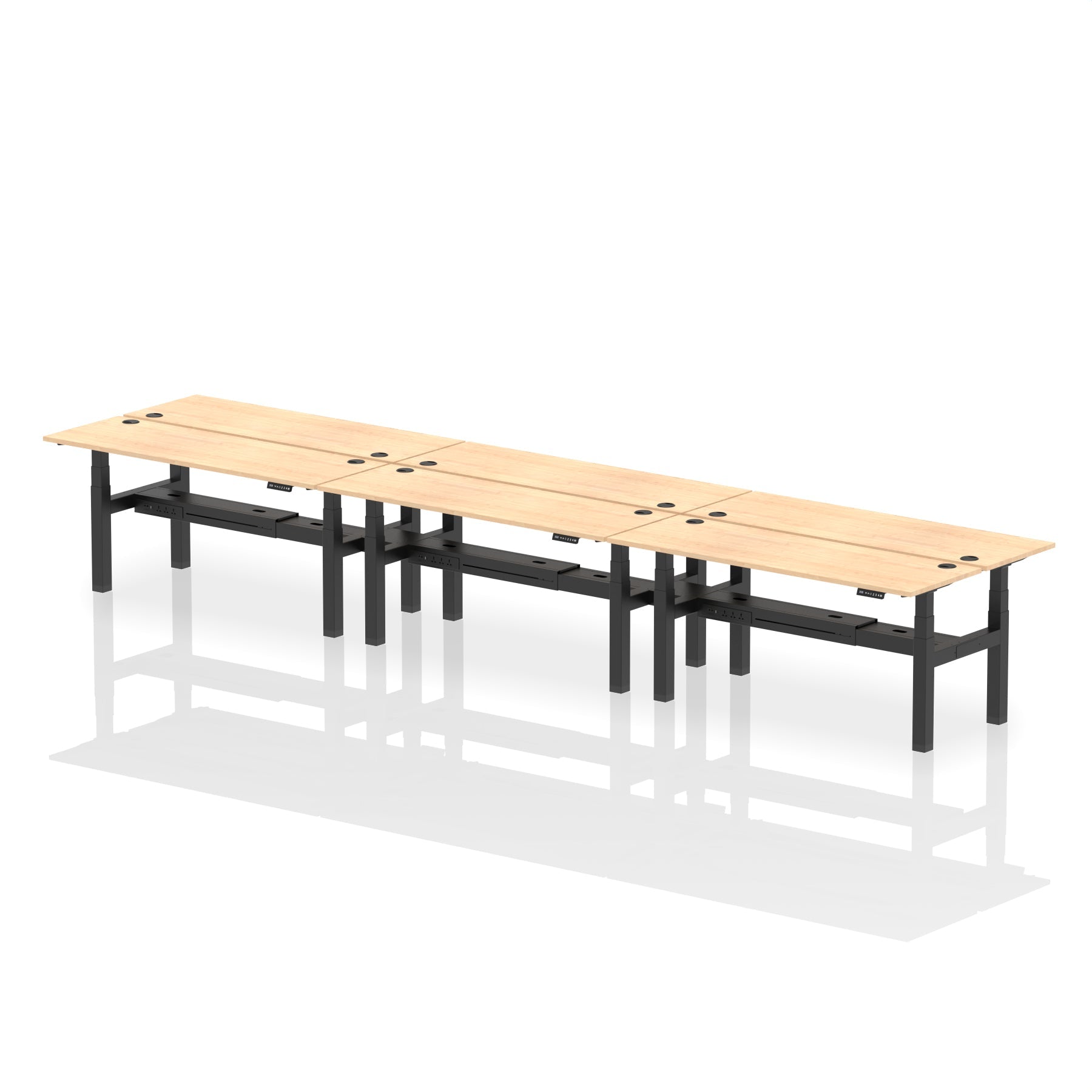 Air Back-to-Back Slimline Height Adjustable Bench Desk - 6 Person dynamic  Desk Top  Beech Width 180cm