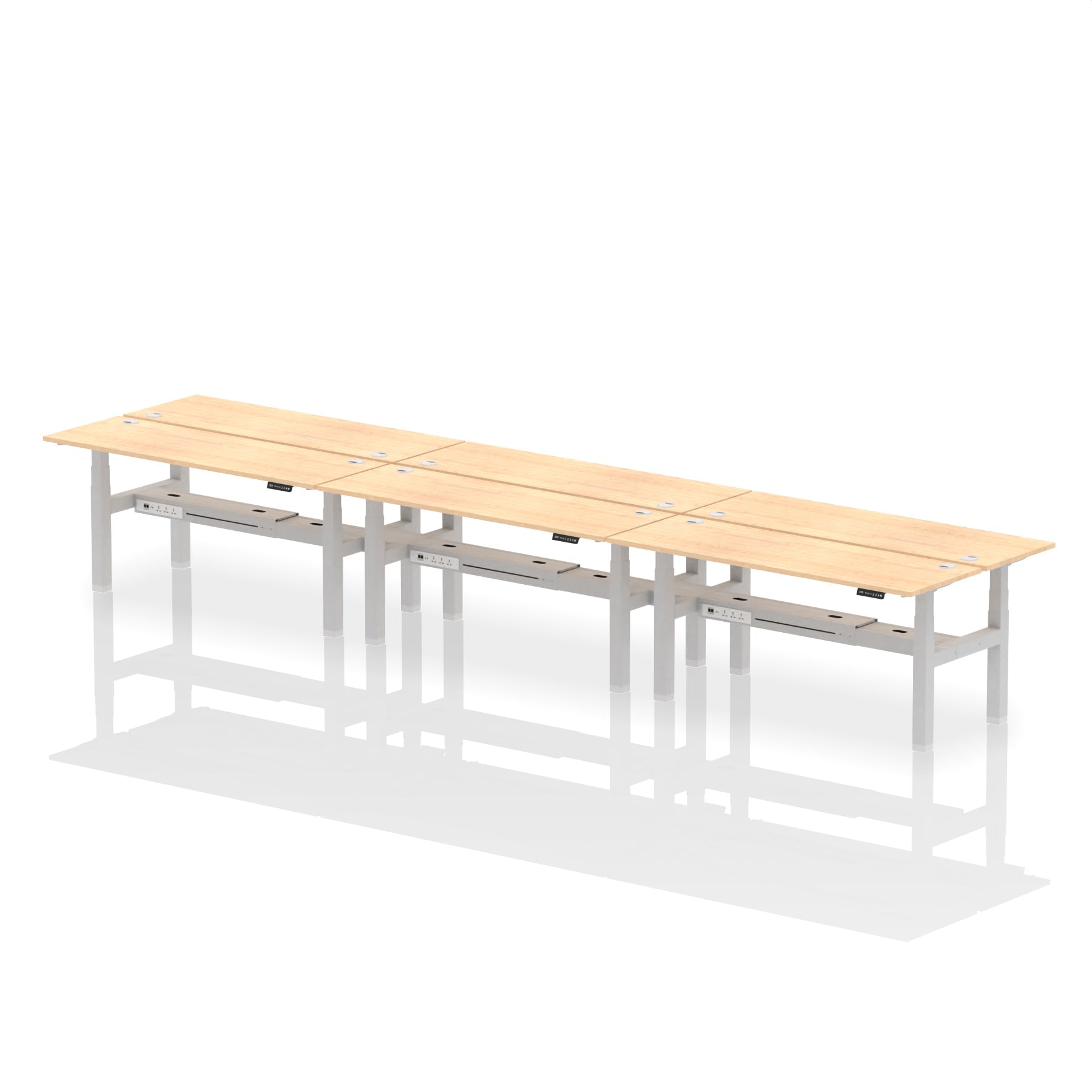 Air Back-to-Back Slimline Height Adjustable Bench Desk - 6 Person dynamic  Desk Top  Beech Width 180cm
