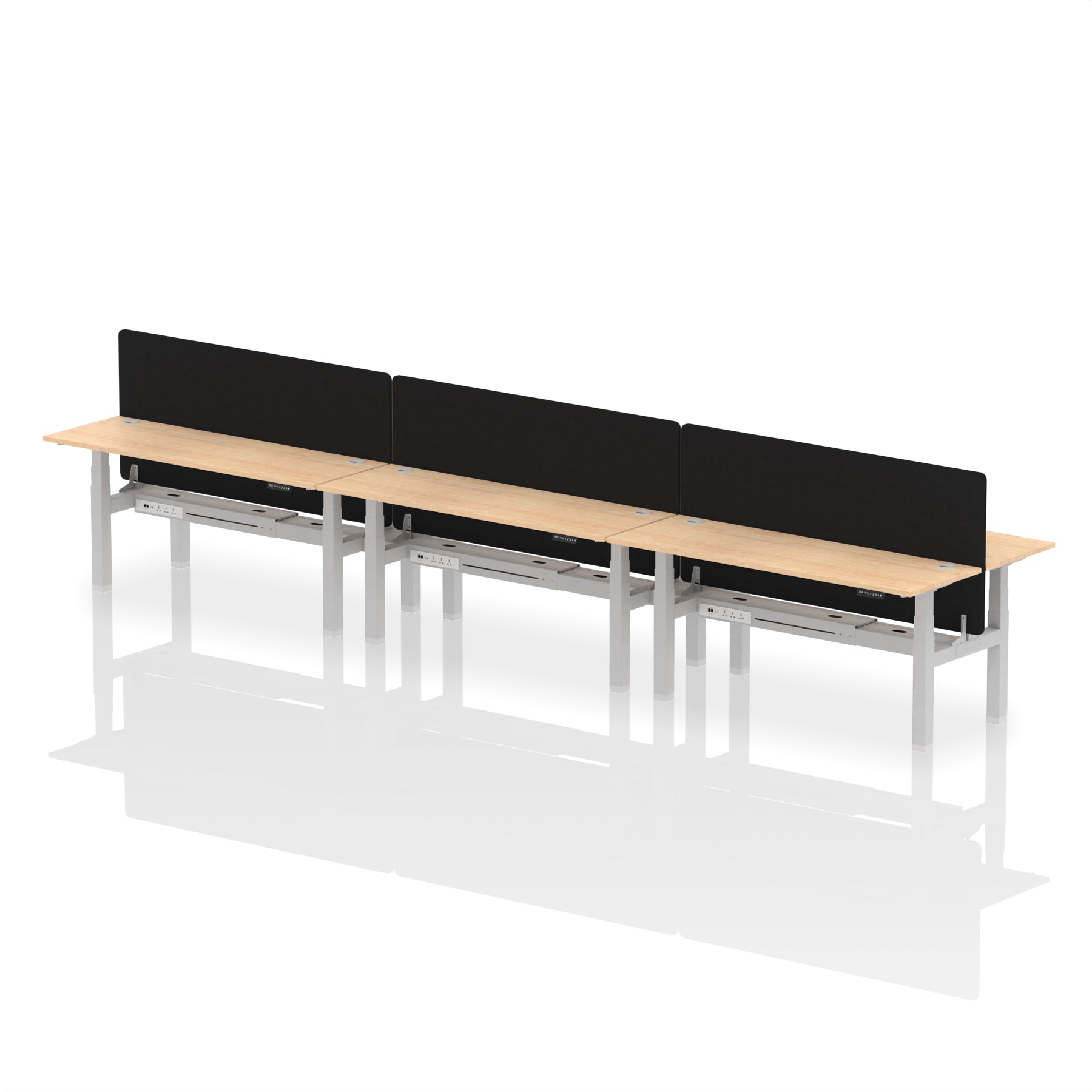 Air Back-to-Back Height Adjustable Bench Desk - 6 Person Black Screen dynamic  Desk Top  Maple Width 180cm