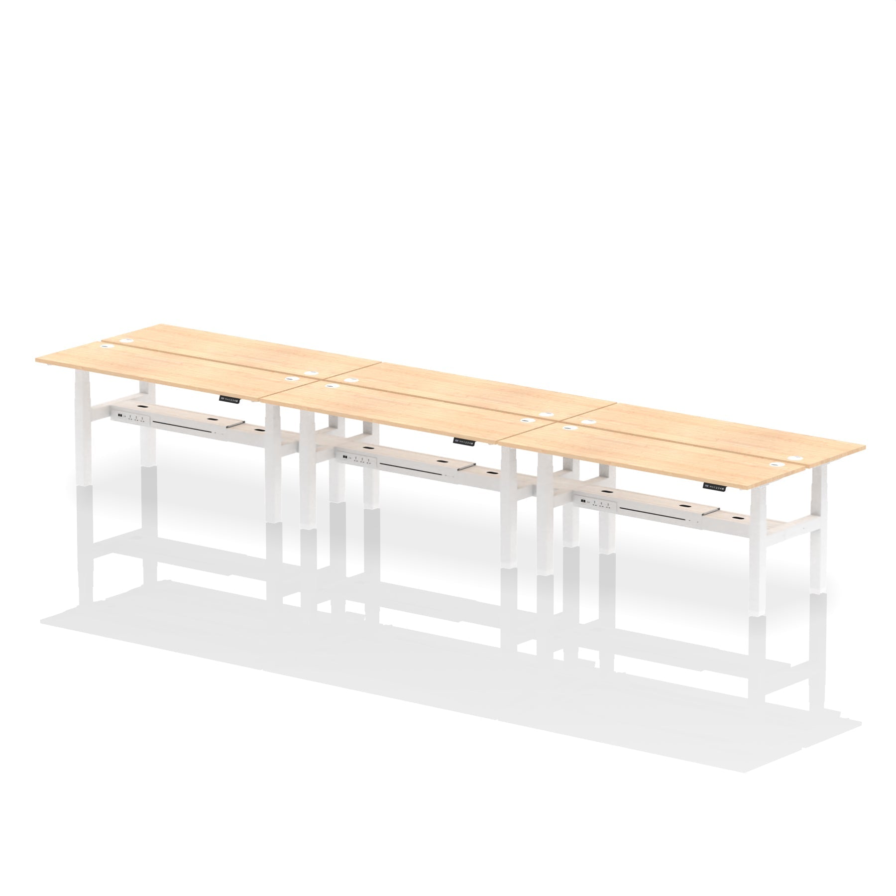 Air Back-to-Back Slimline Height Adjustable Bench Desk - 6 Person dynamic  Desk Top  Grey Oak Width 180cm