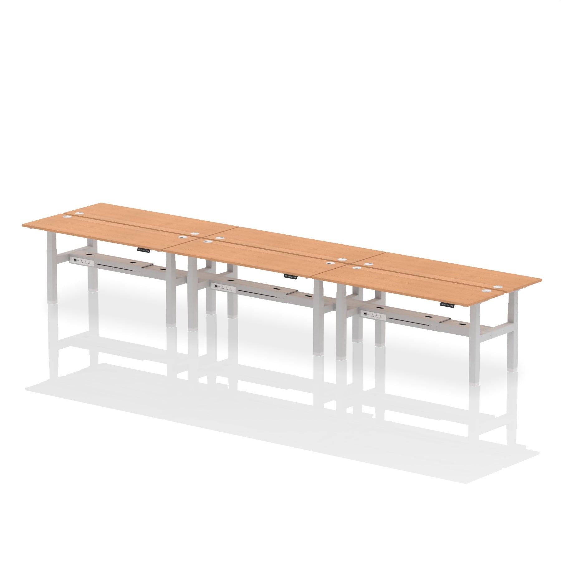 Air Back-to-Back Slimline Height Adjustable Bench Desk - 6 Person dynamic  Desk Top  Grey Oak Width 180cm