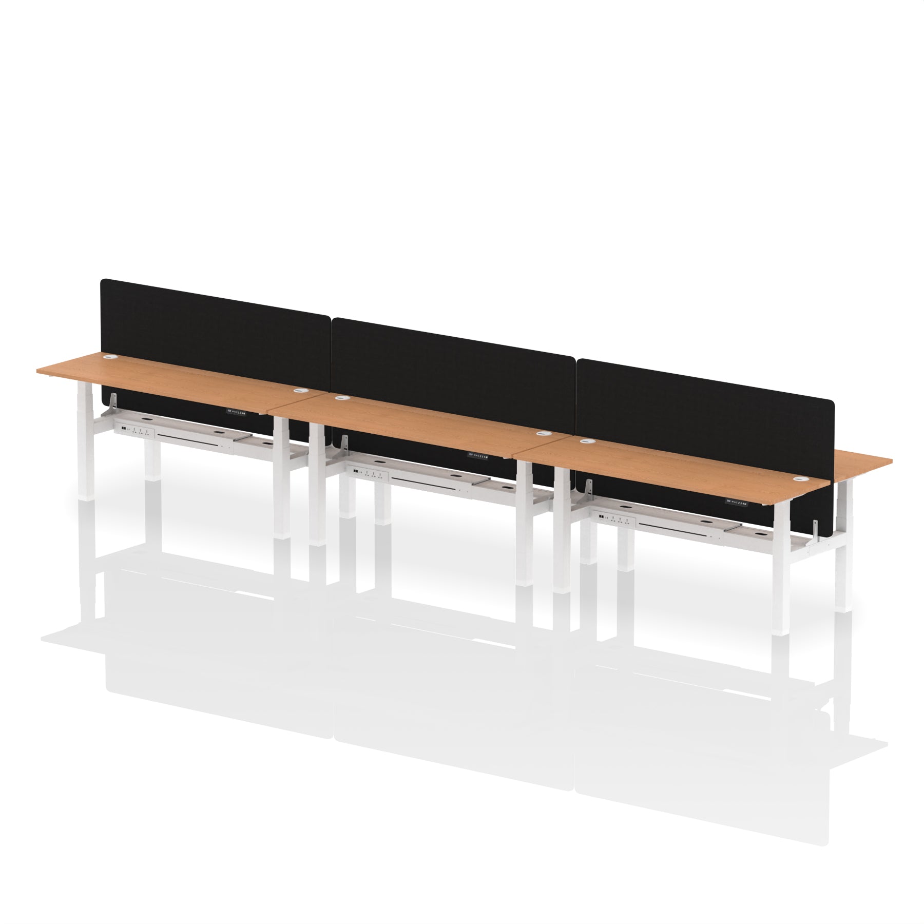 Air Back-to-Back Height Adjustable Bench Desk - 6 Person Black Screen dynamic  Desk Top  Oak Width 180cm