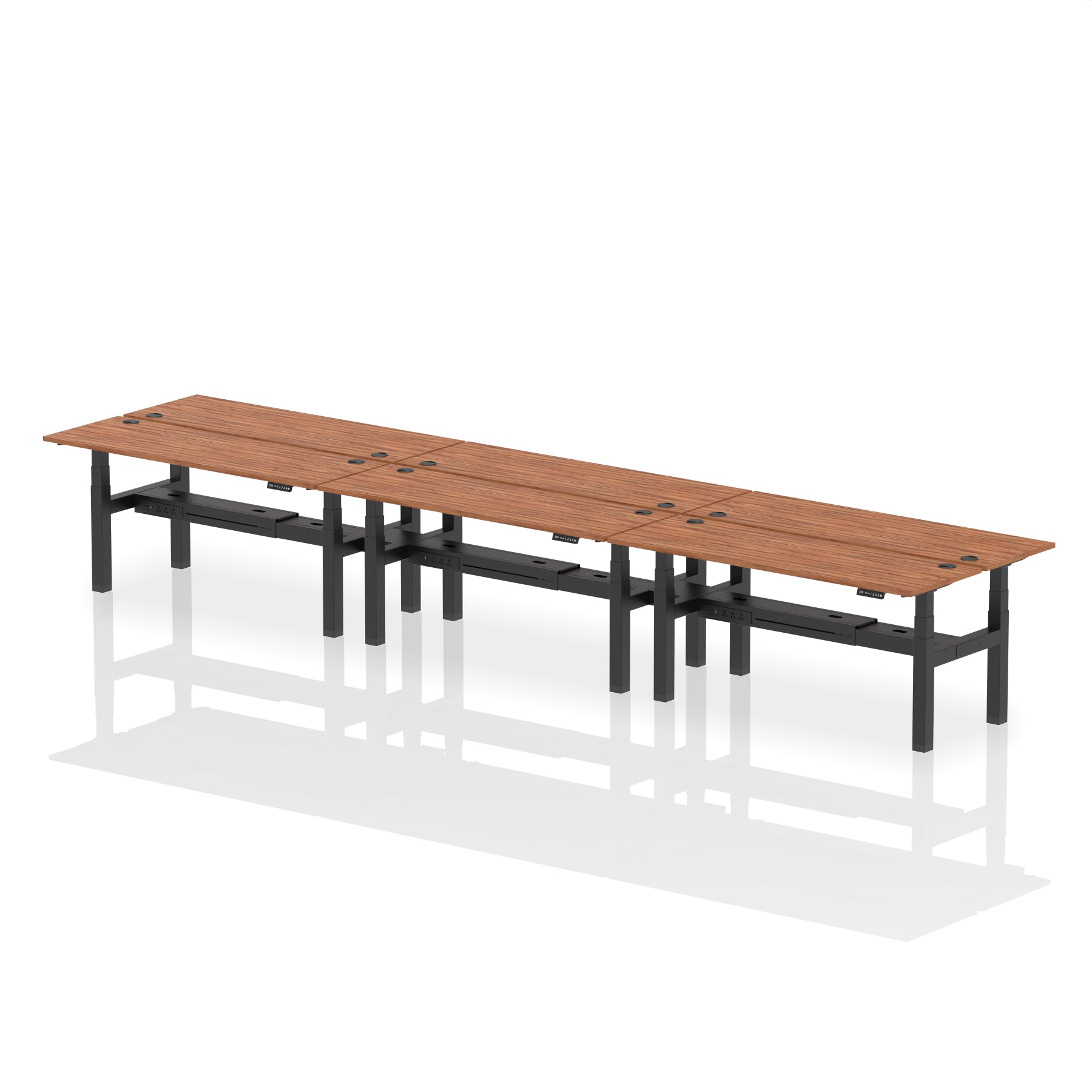 Air Back-to-Back Slimline Height Adjustable Bench Desk - 6 Person dynamic  Desk Top  Maple Width 180cm