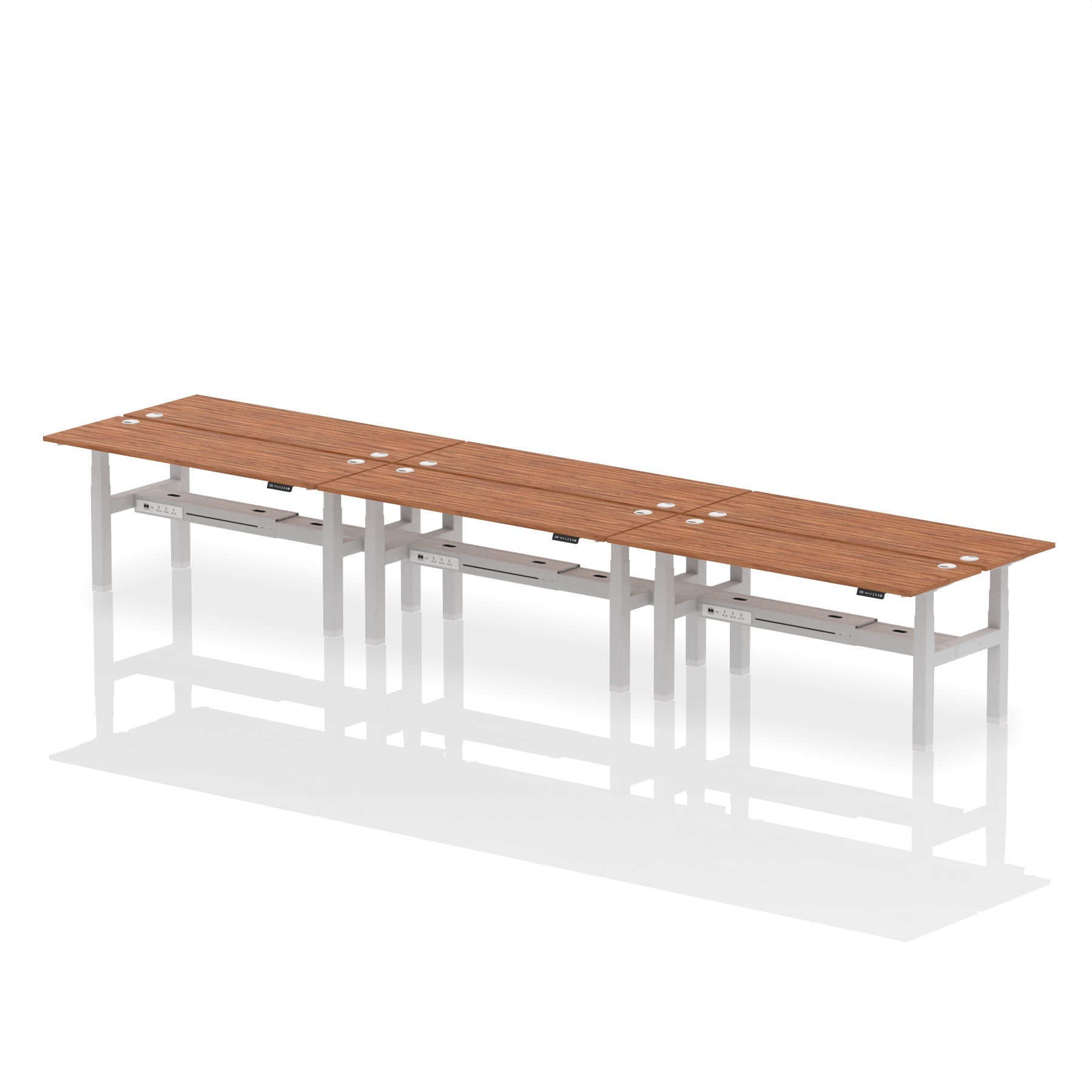 Air Back-to-Back Slimline Height Adjustable Bench Desk - 6 Person dynamic  Desk Top  Maple Width 180cm