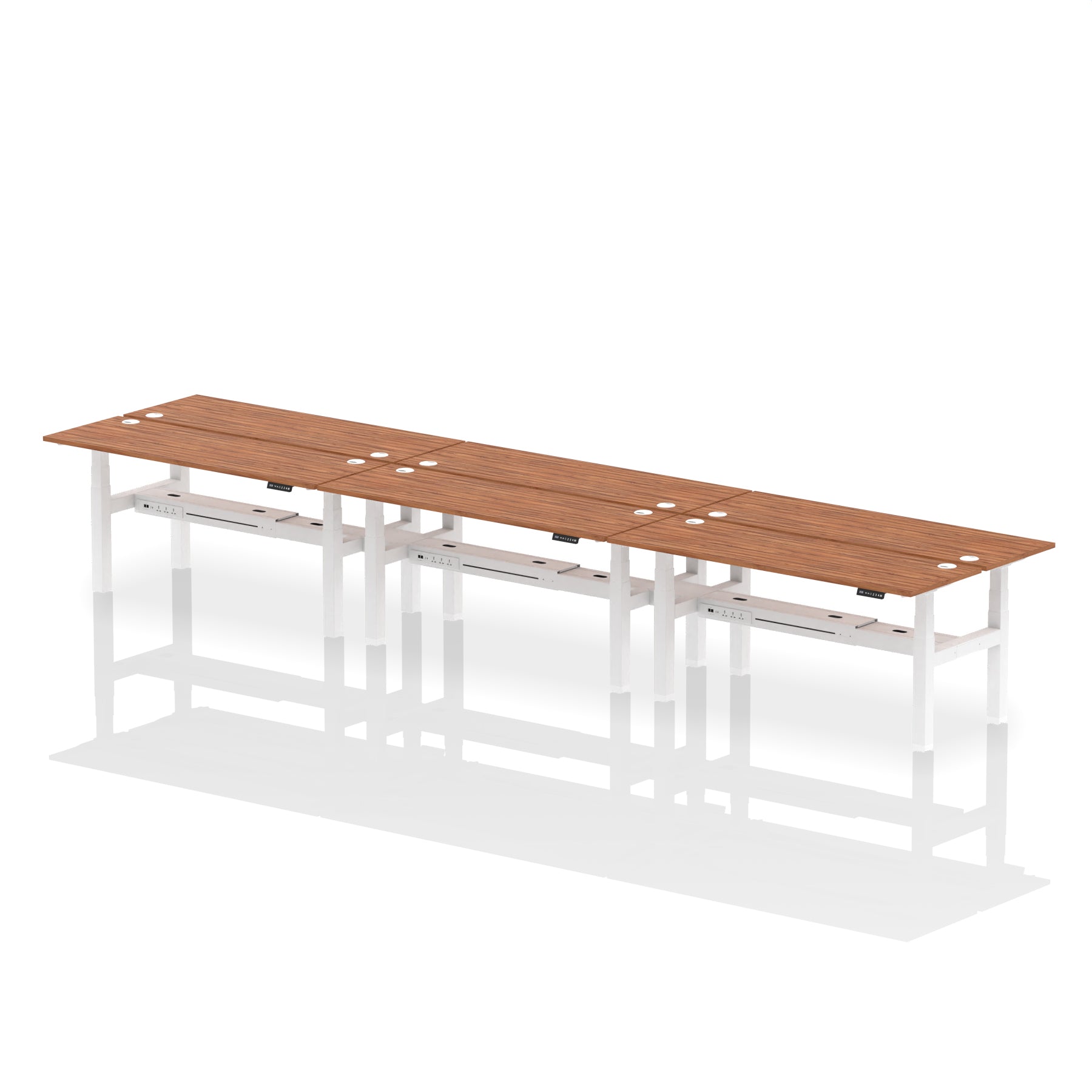 Air Back-to-Back Slimline Height Adjustable Bench Desk - 6 Person dynamic  Desk Top  Oak Width 180cm