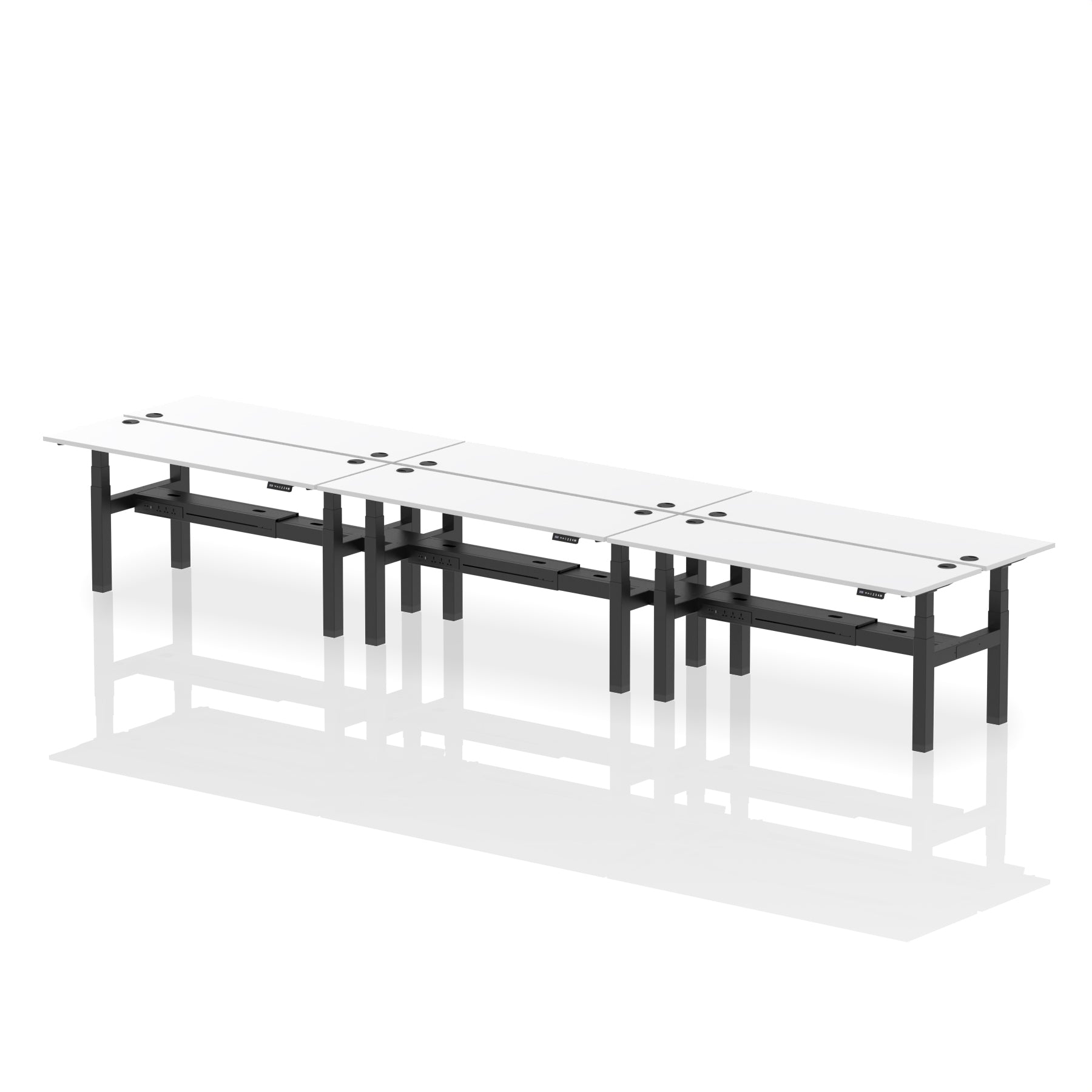 Air Back-to-Back Slimline Height Adjustable Bench Desk - 6 Person dynamic  Desk Top  Oak Width 180cm