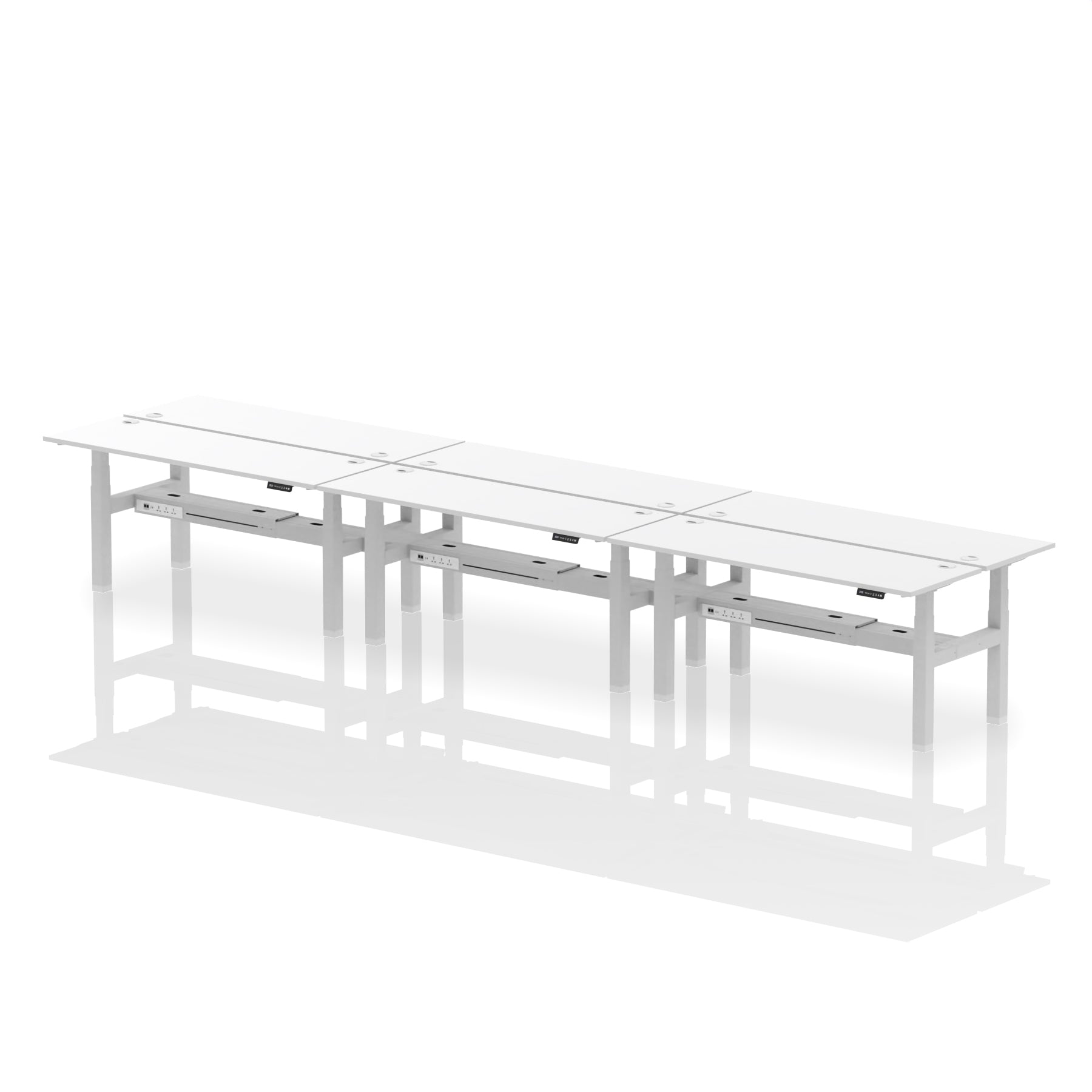 Air Back-to-Back Slimline Height Adjustable Bench Desk - 6 Person dynamic  Desk Top  Oak Width 180cm