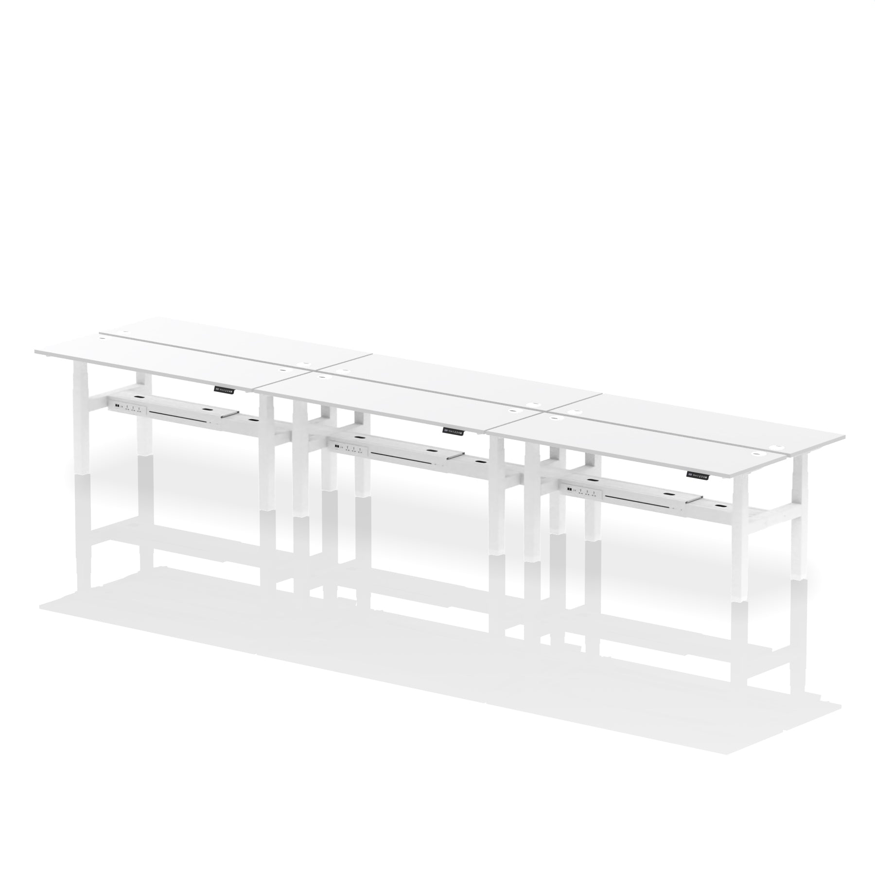 Air Back-to-Back Slimline Height Adjustable Bench Desk - 6 Person dynamic  Desk Top  Walnut Width 180cm