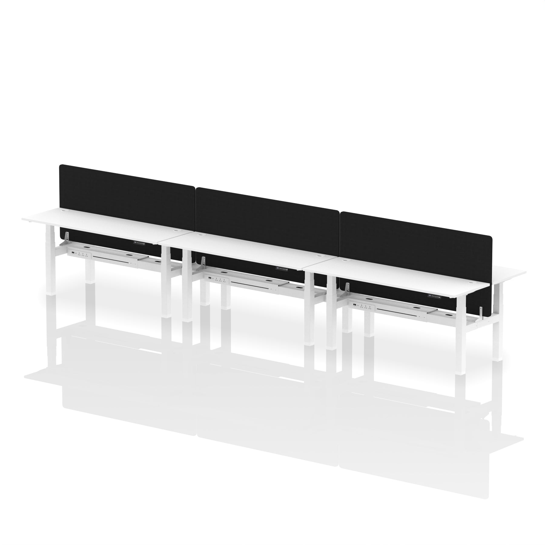 Air Back-to-Back Height Adjustable Bench Desk - 6 Person Black Screen dynamic  Desk Top  White Width 180cm