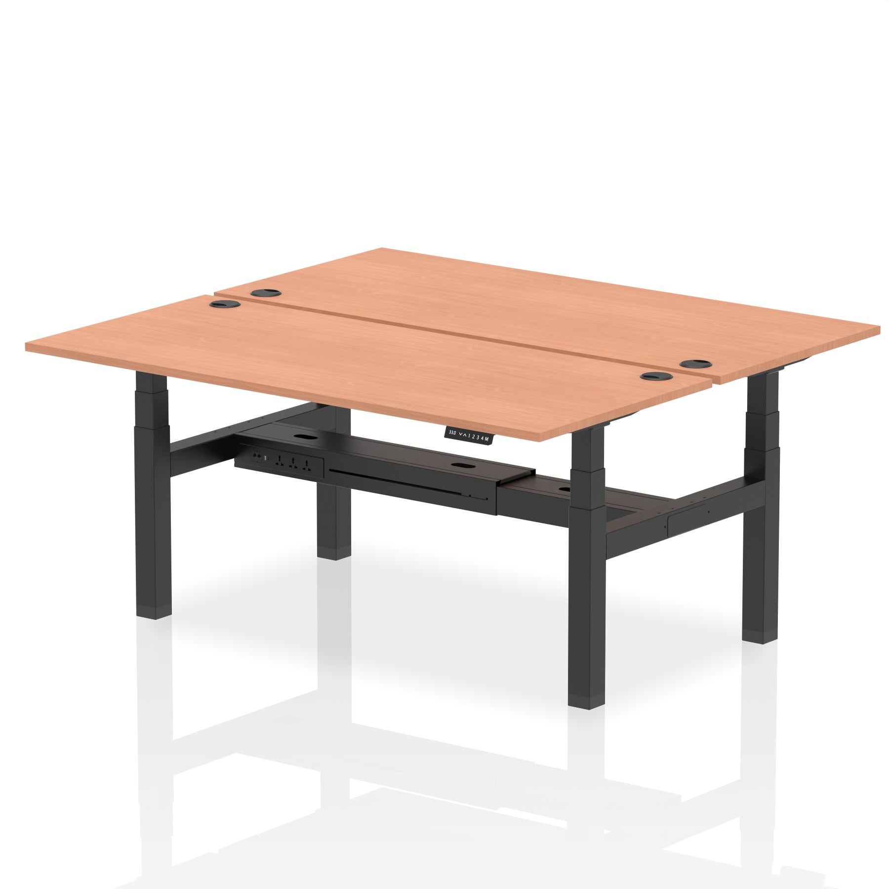 Air Back-to-Back Height Adjustable Bench Desk - 2 Person dynamic  Desk Top  Beech Width 180cm