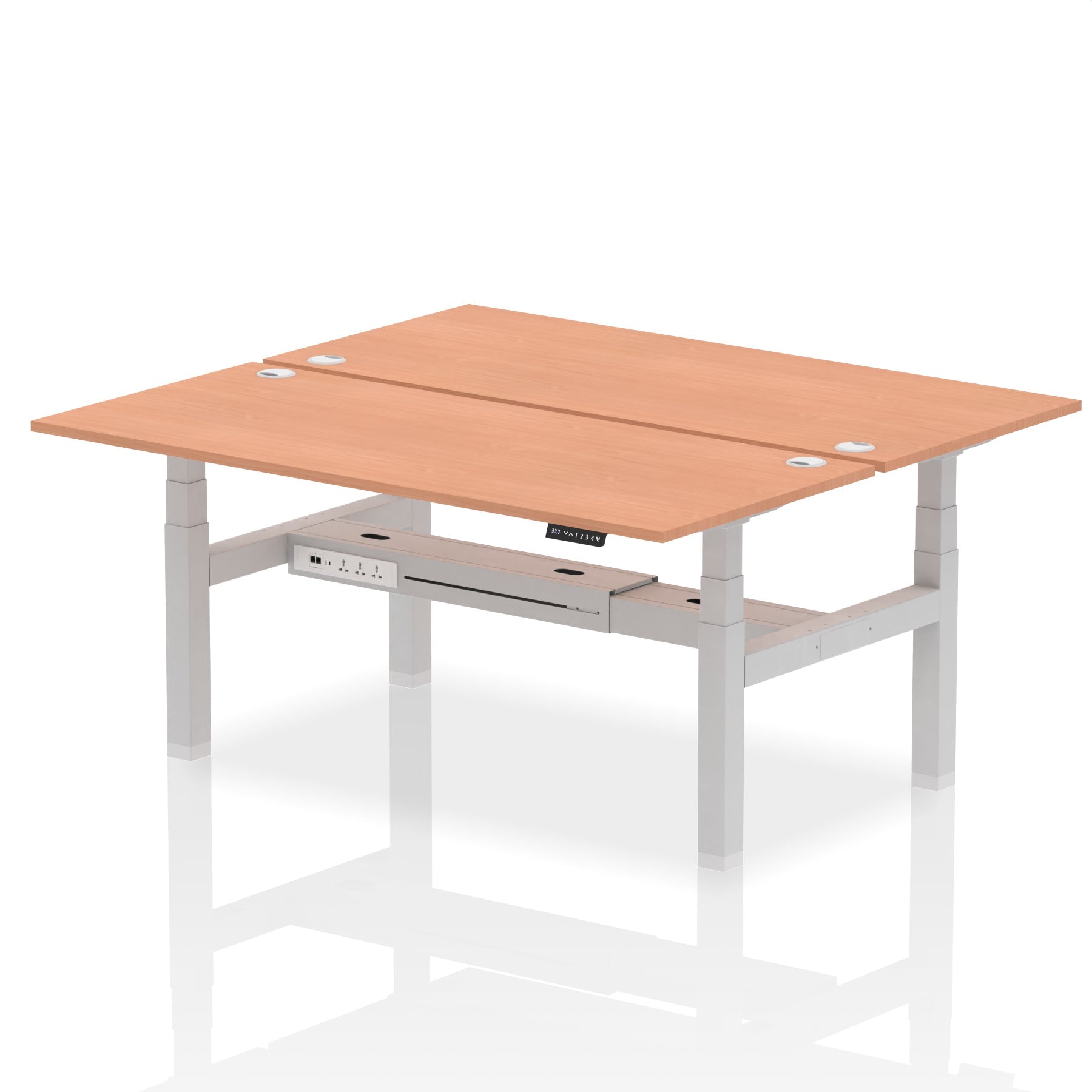 Air Back-to-Back Height Adjustable Bench Desk - 2 Person dynamic  Desk Top  Beech Width 180cm