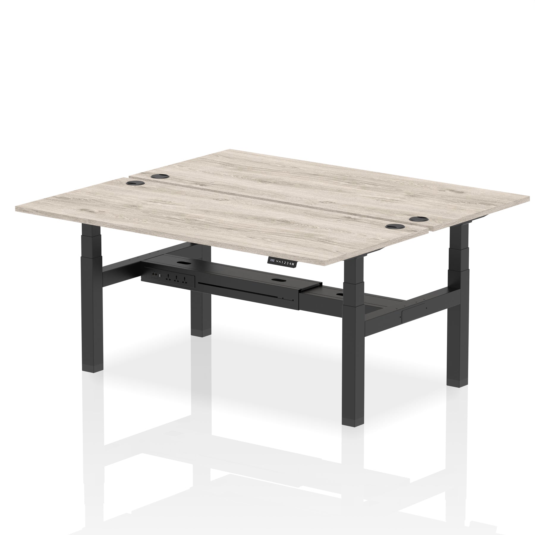 Air Back-to-Back Height Adjustable Bench Desk - 2 Person dynamic  Desk Top  Grey Oak Width 180cm