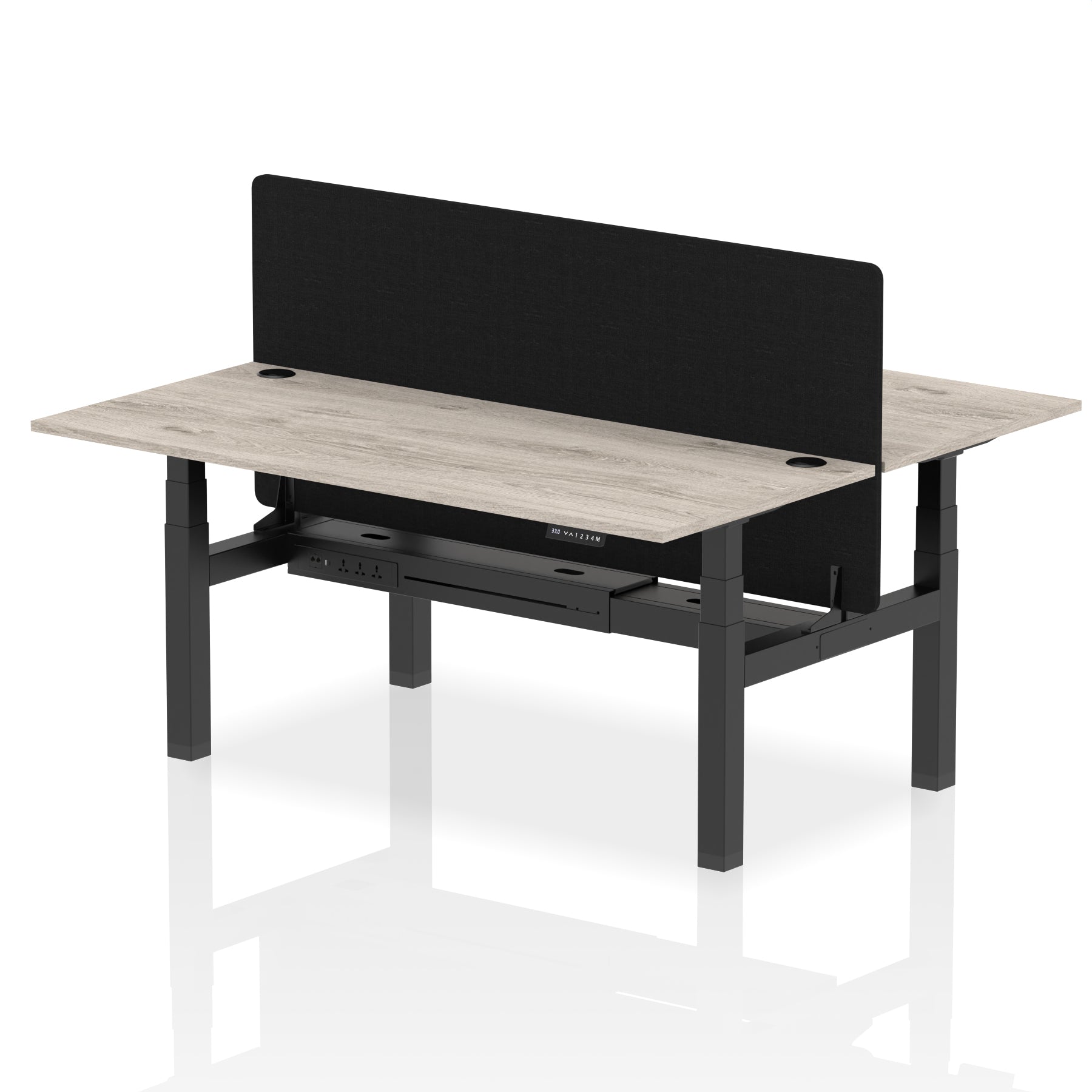 Air Back-to-Back Height Adjustable Bench Desk - 2 Person Black Screen dynamic  Desk Top  Grey Oak Width 180cm