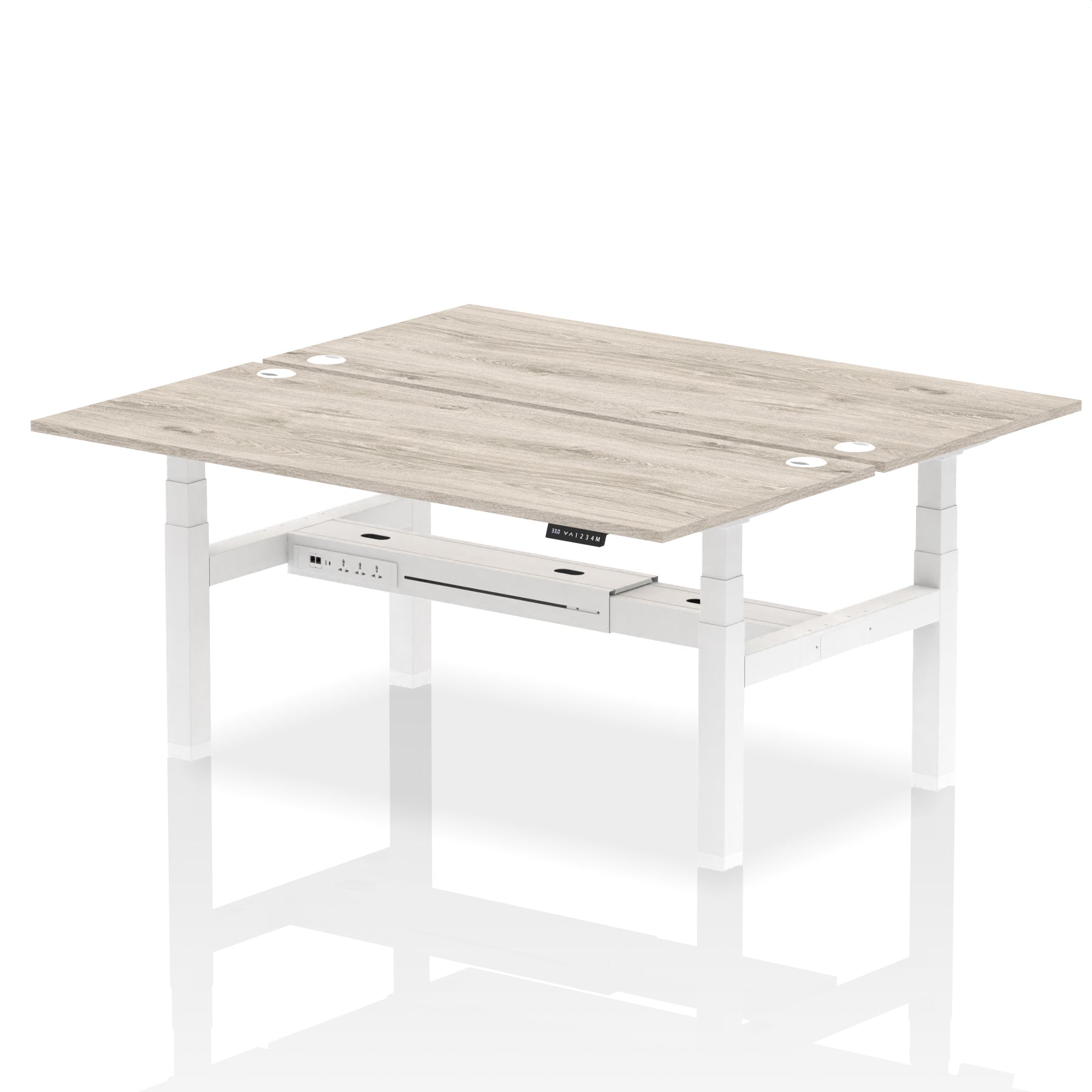 Air Back-to-Back Slimline Height Adjustable Bench Desk - 6 Person dynamic  Desk Top  Maple Width 160cm