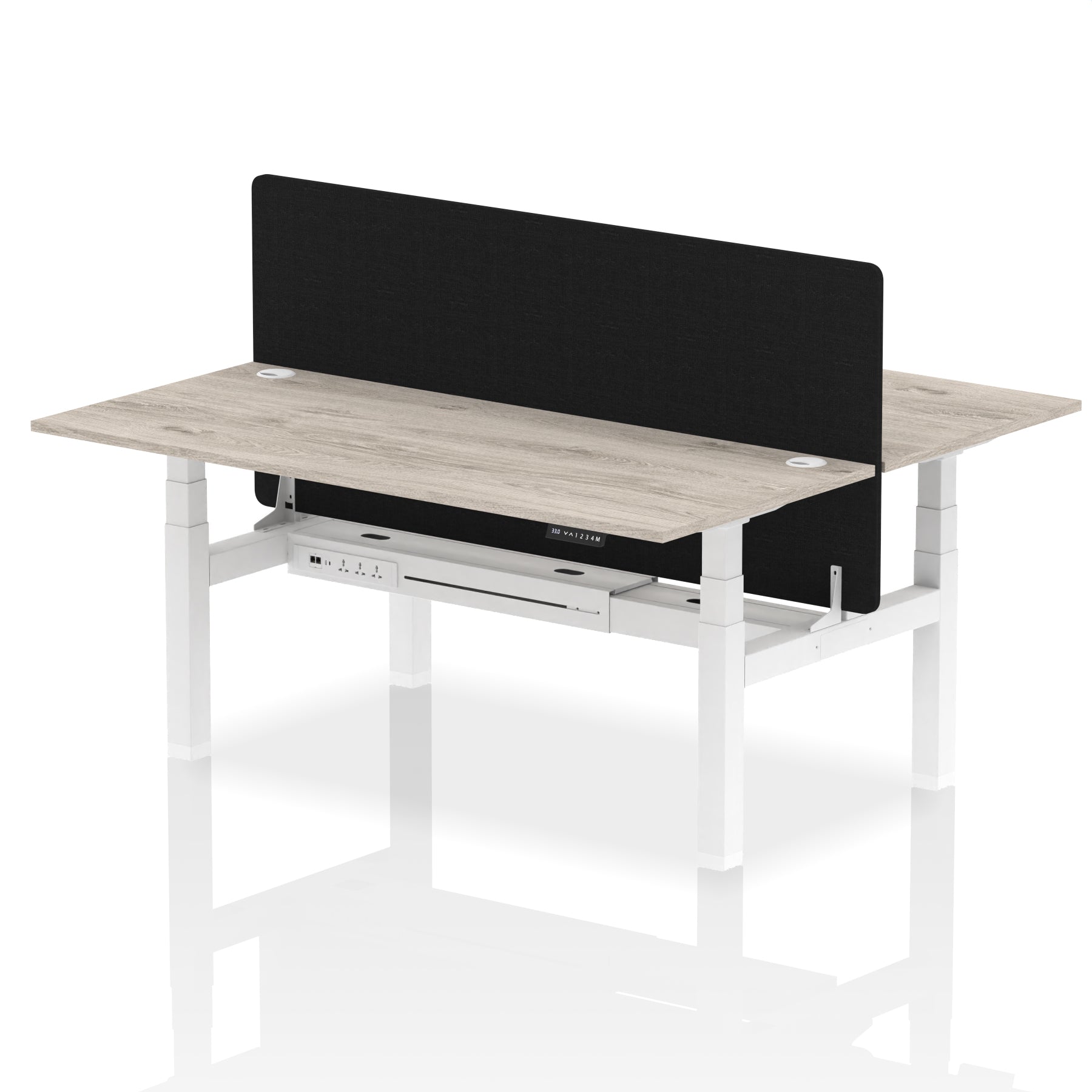 Air Back-to-Back Height Adjustable Bench Desk - 2 Person Black Screen dynamic  Desk Top  Grey Oak Width 180cm