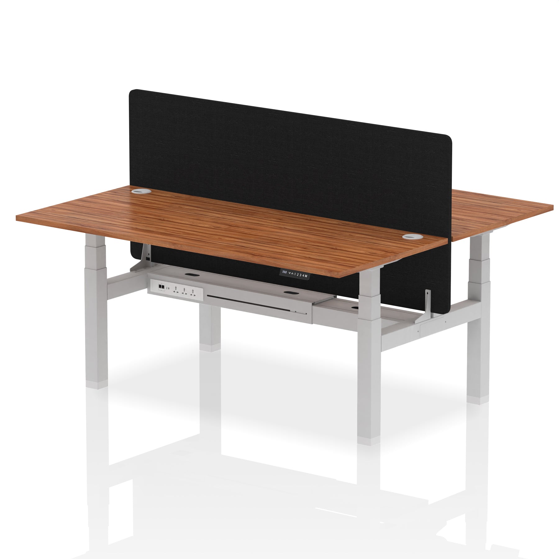 Air Back-to-Back Height Adjustable Bench Desk - 2 Person Black Screen dynamic  Desk Top  Walnut Width 180cm