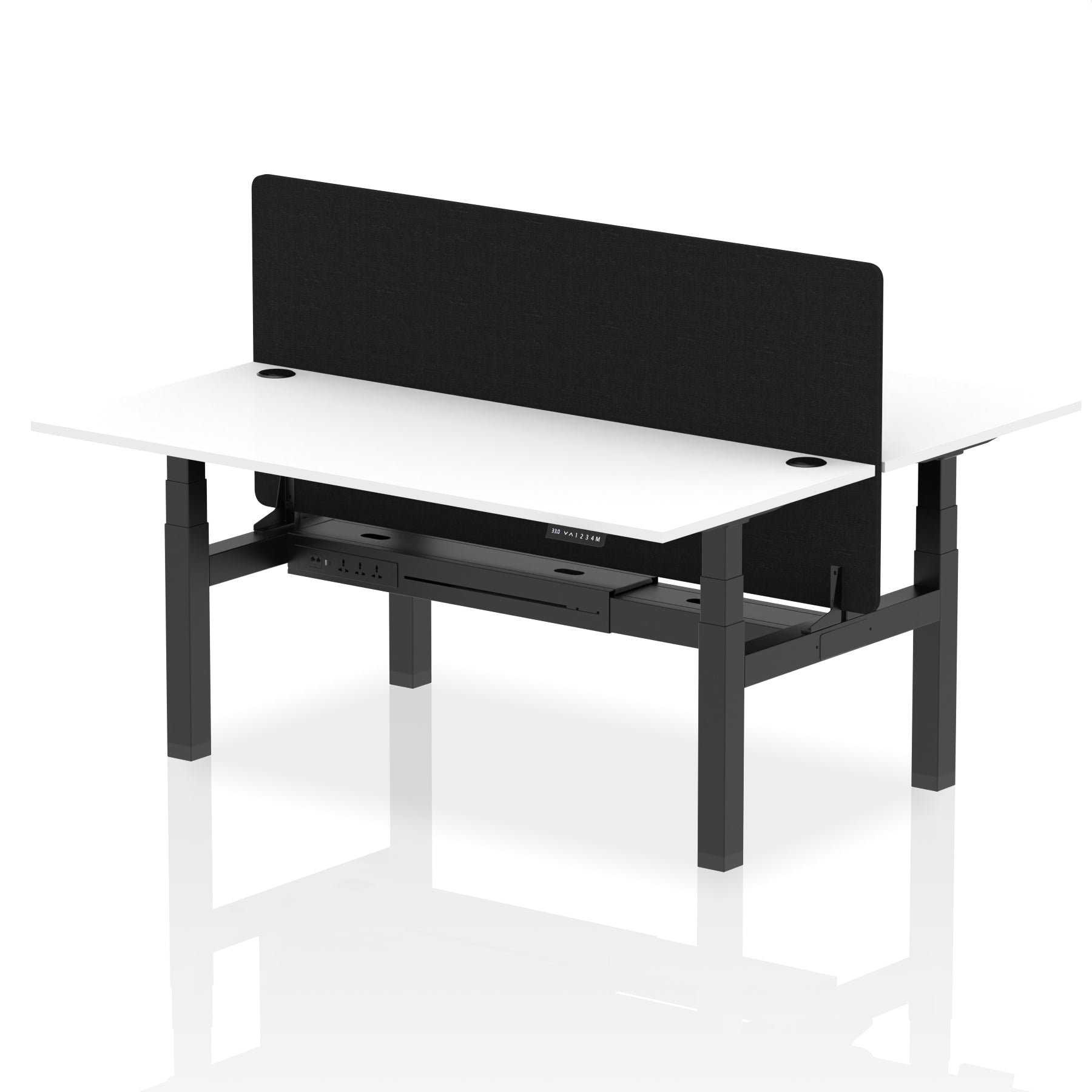 Air Back-to-Back Height Adjustable Bench Desk - 2 Person with Black Straight Screen dynamic  Desk Top  White Width 180cm