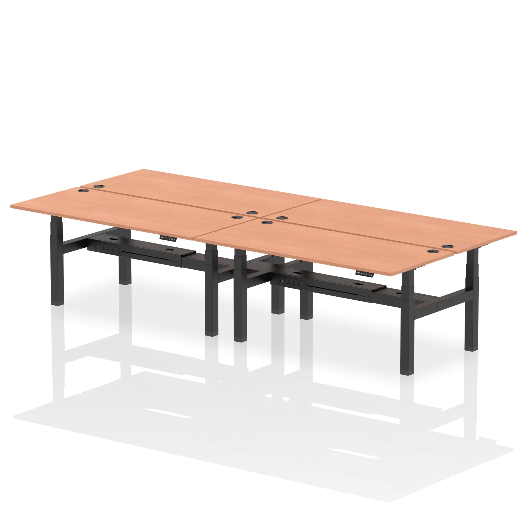 Air Back-to-Back Height Adjustable Bench Desk - 4 Person dynamic  Desk Top  Beech Width 180cm