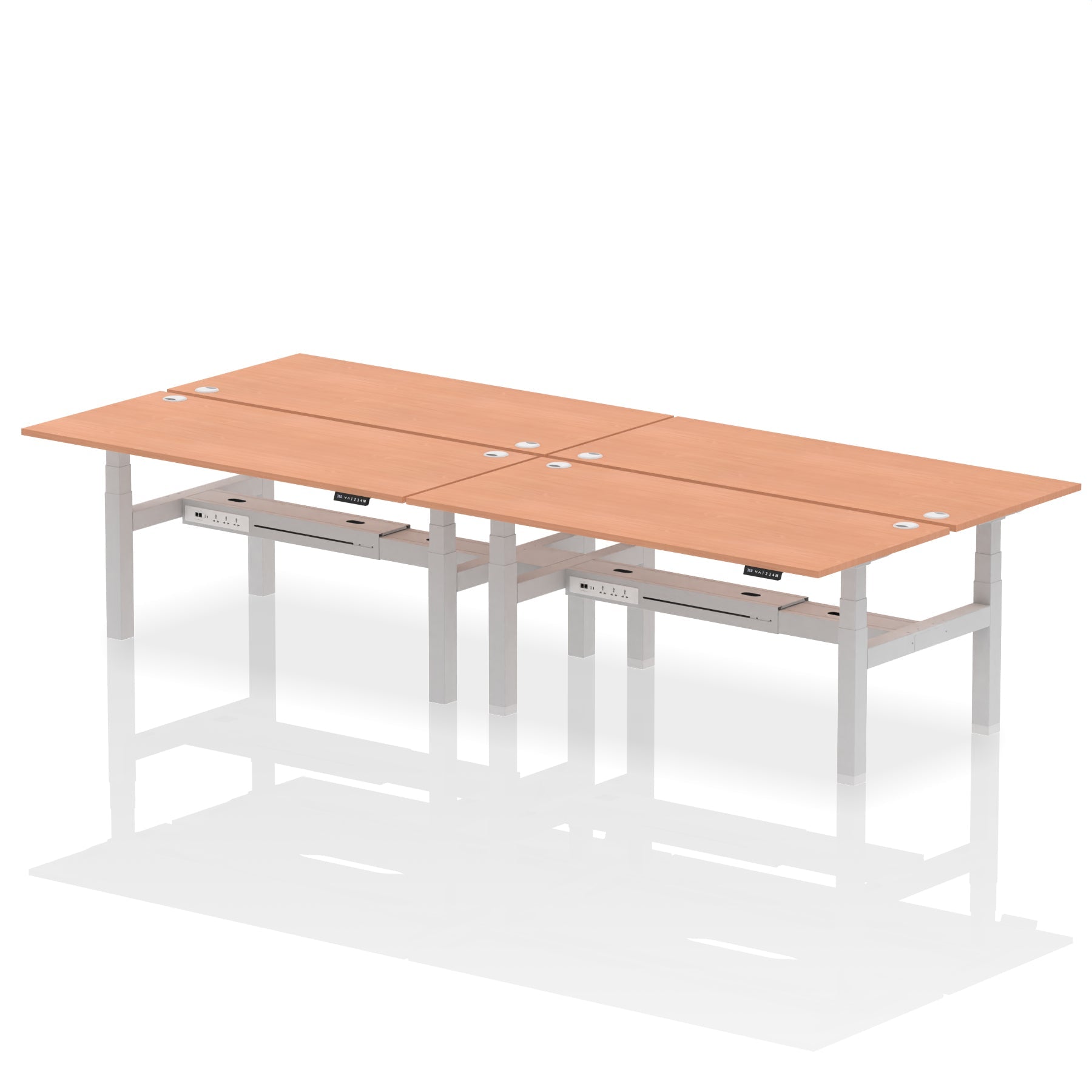 Air Back-to-Back Height Adjustable Bench Desk - 4 Person dynamic  Desk Top  Beech Width 180cm
