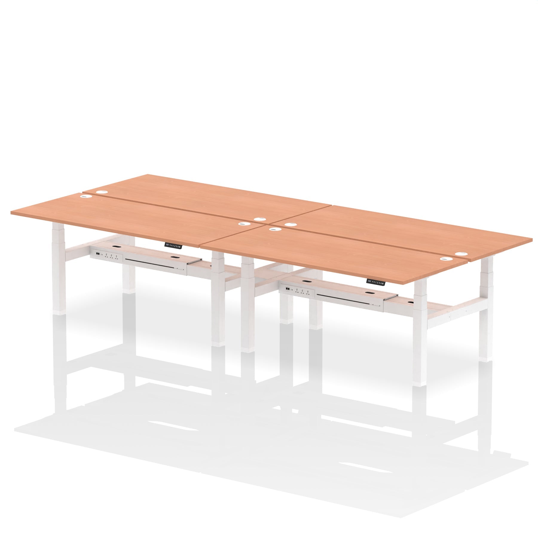 Air Back-to-Back Height Adjustable Bench Desk - 4 Person dynamic  Desk Top  Beech Width 180cm