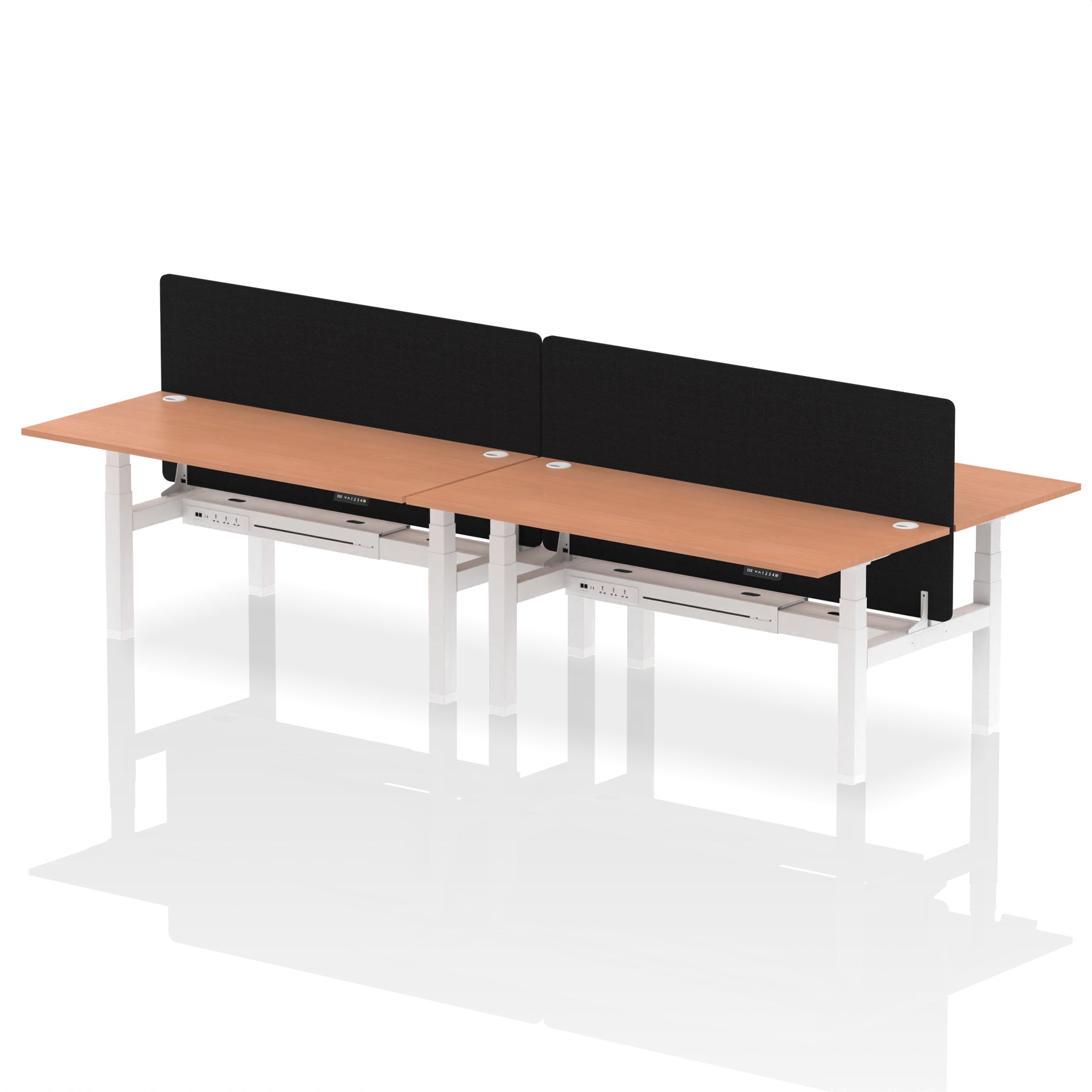 Air Back-to-Back Height Adjustable Bench Desk - 4 Person with Black Straight Screen dynamic  Desk Top  Beech Width 180cm