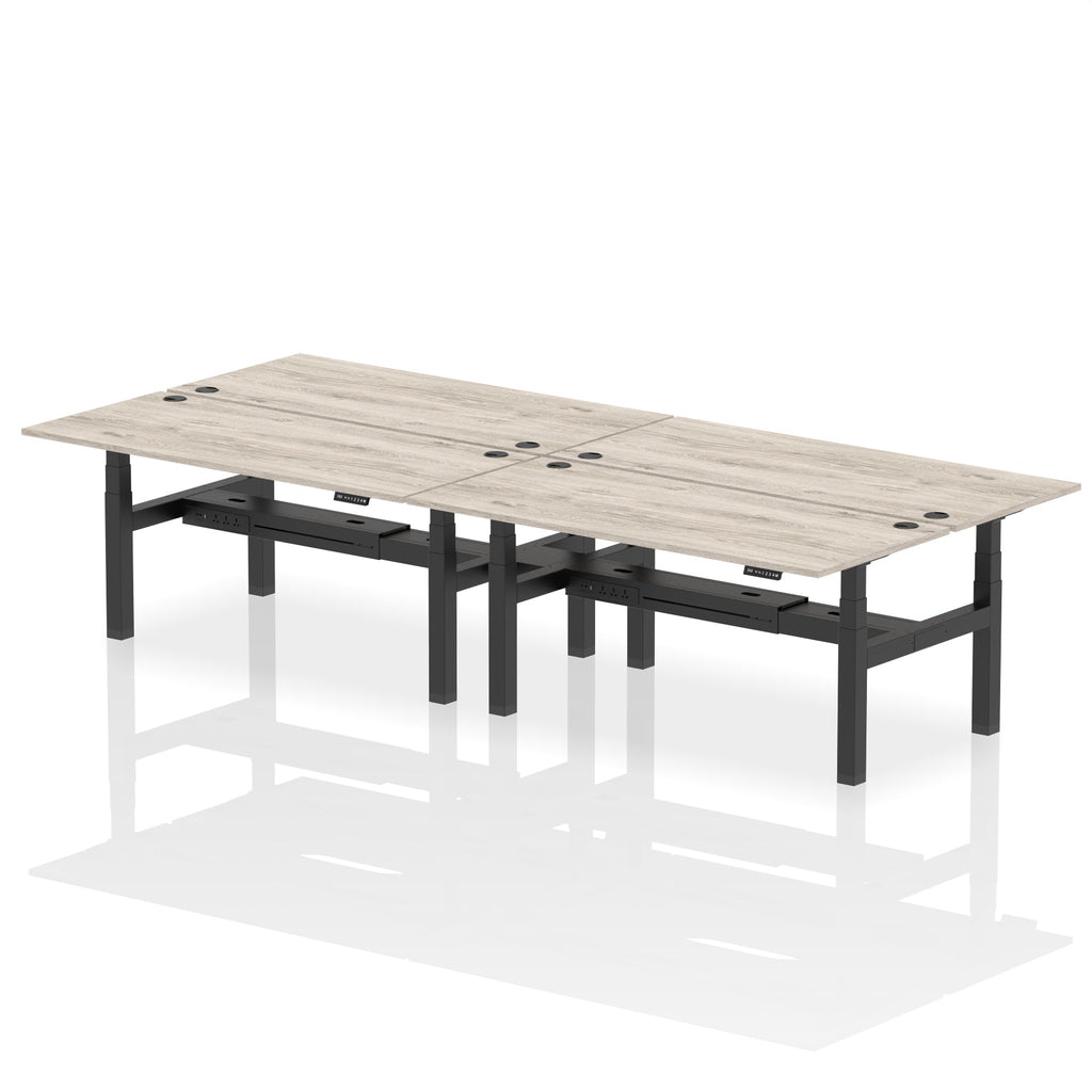 Air Back-to-Back Height Adjustable Bench Desk - 4 Person dynamic  Desk Top  Grey Oak Width 180cm