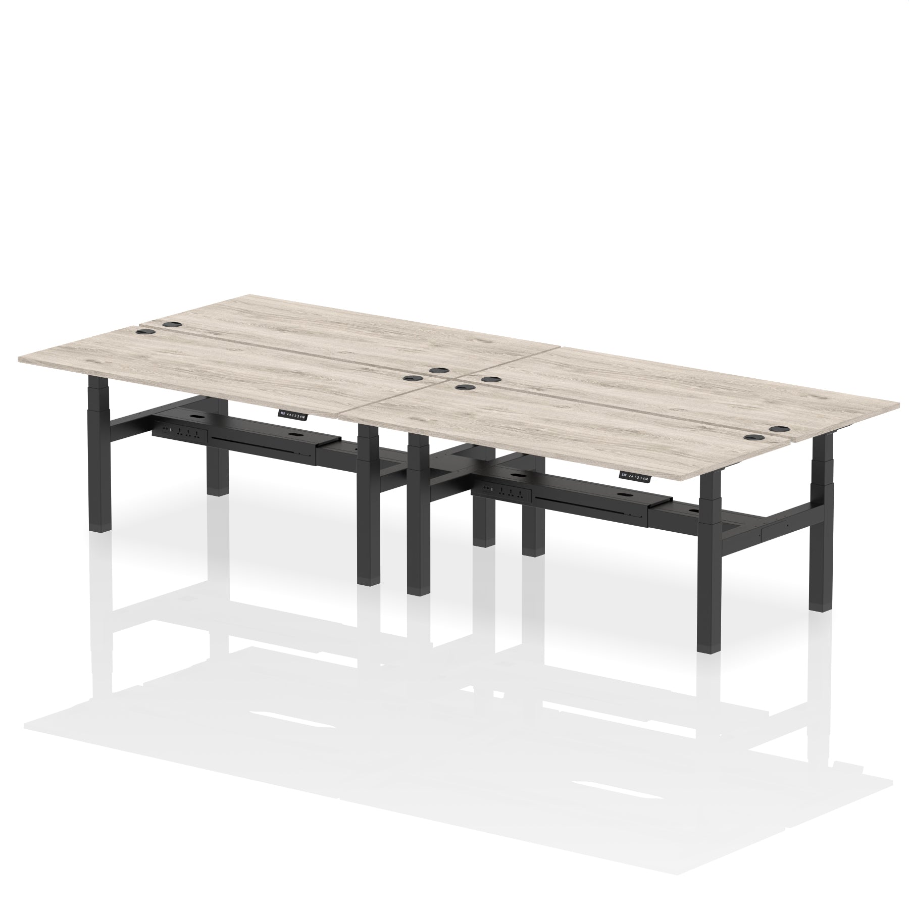 Air Back-to-Back Height Adjustable Bench Desk - 4 Person dynamic  Desk Top  Grey Oak Width 180cm