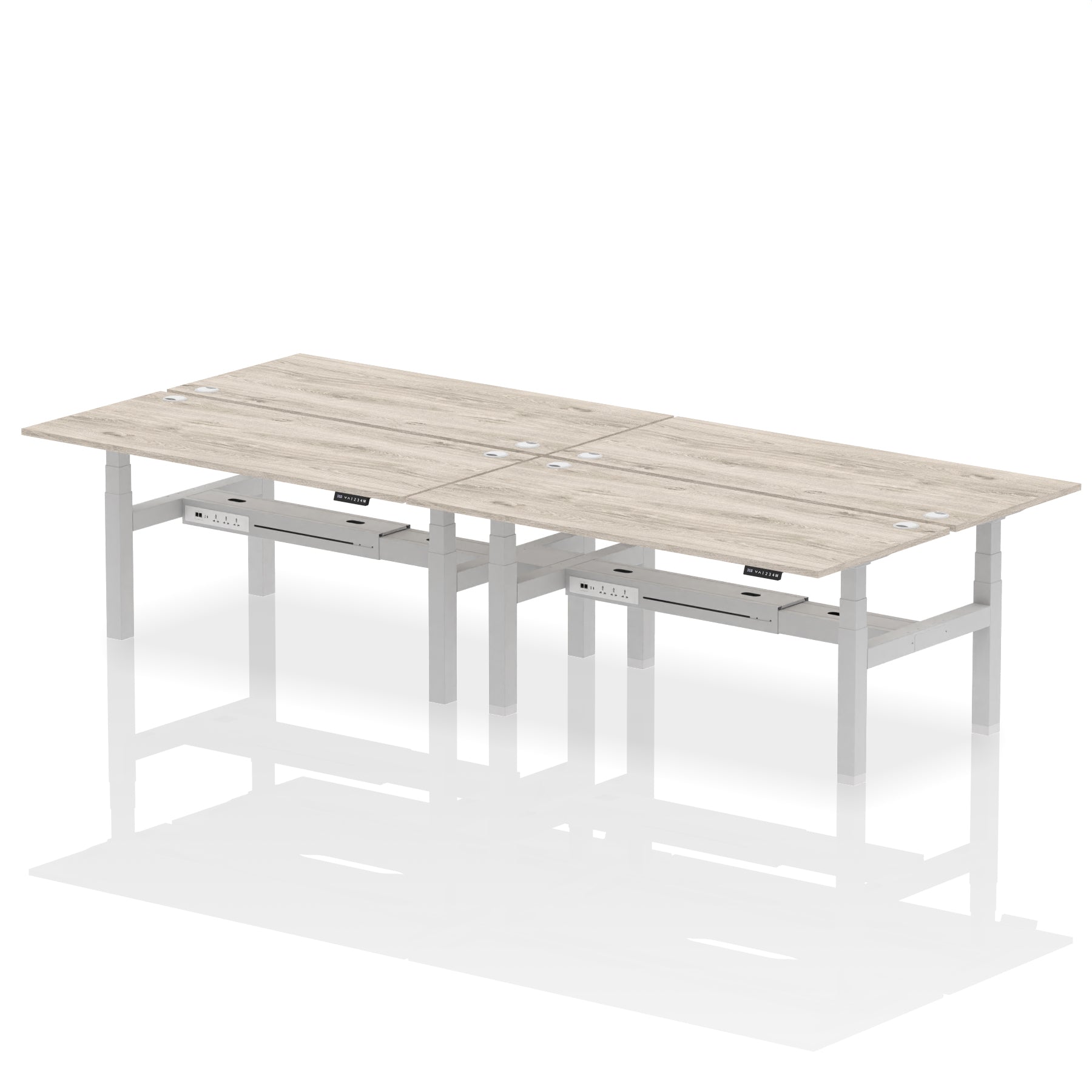 Air Back-to-Back Height Adjustable Bench Desk - 4 Person dynamic  Desk Top  Grey Oak Width 180cm