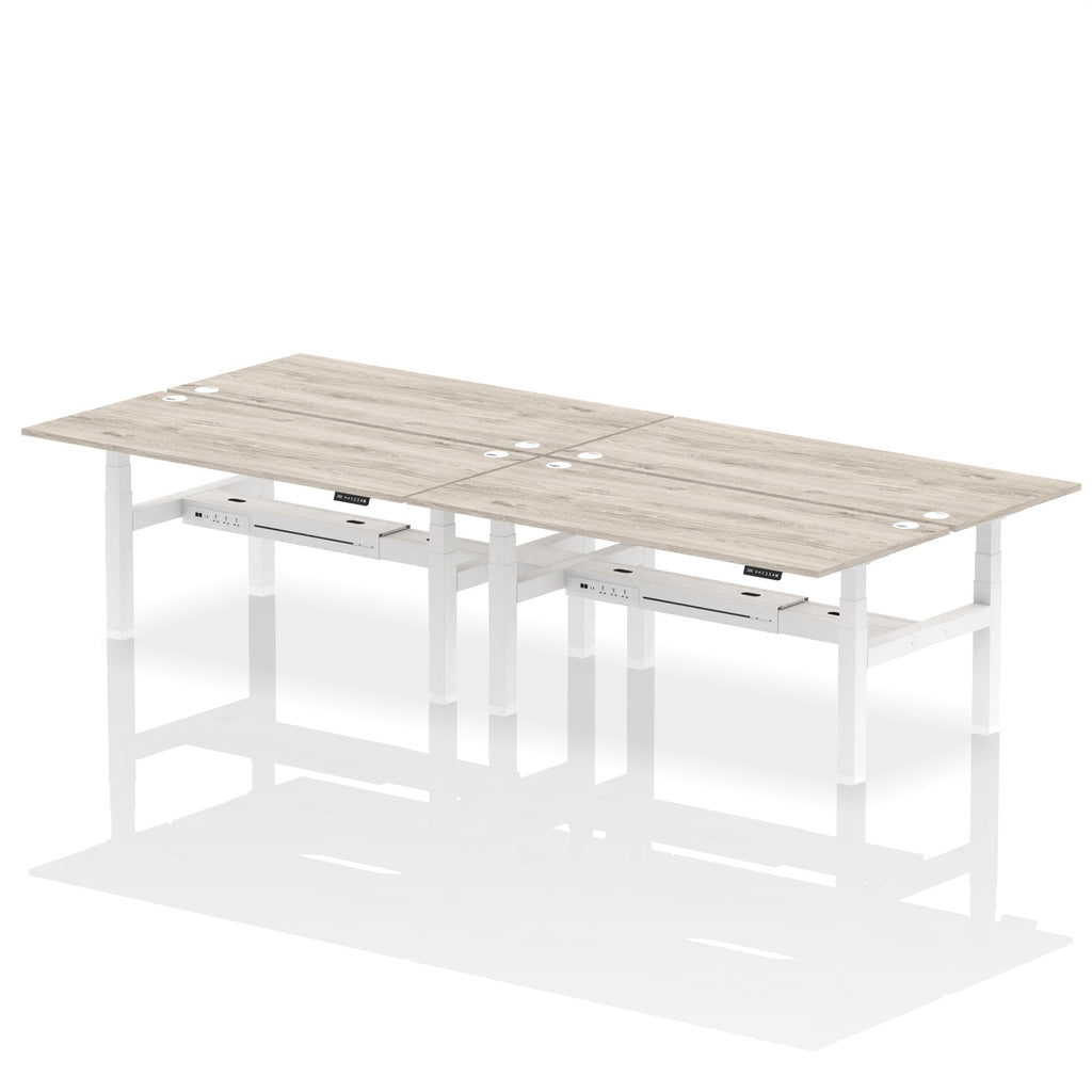 Air Back-to-Back Height Adjustable Bench Desk - 4 Person dynamic  Desk Top  Grey Oak Width 180cm