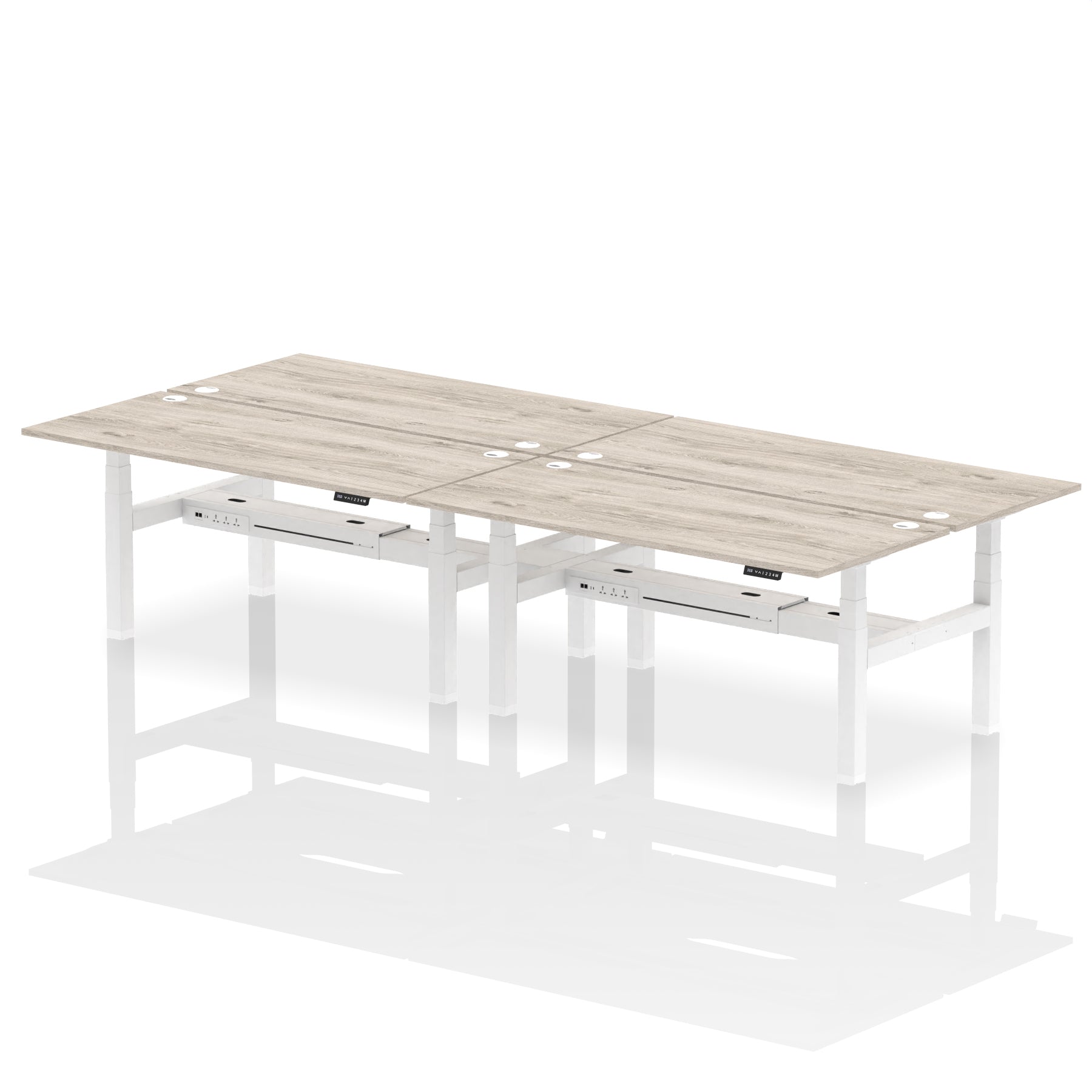 Air Back-to-Back Height Adjustable Bench Desk - 4 Person dynamic  Desk Top  Grey Oak Width 180cm