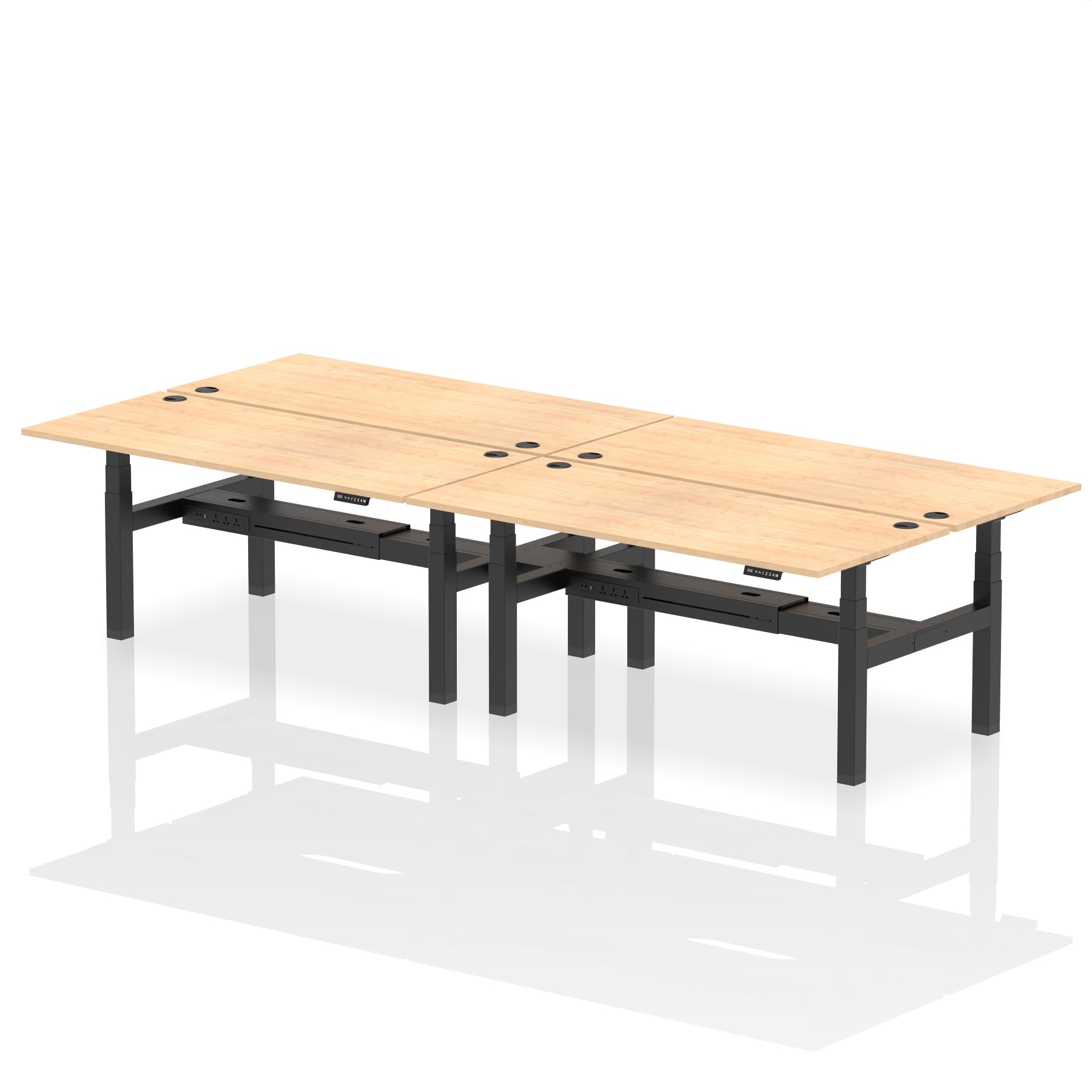 Air Back-to-Back Height Adjustable Bench Desk - 4 Person dynamic  Desk Top  Maple Width 180cm