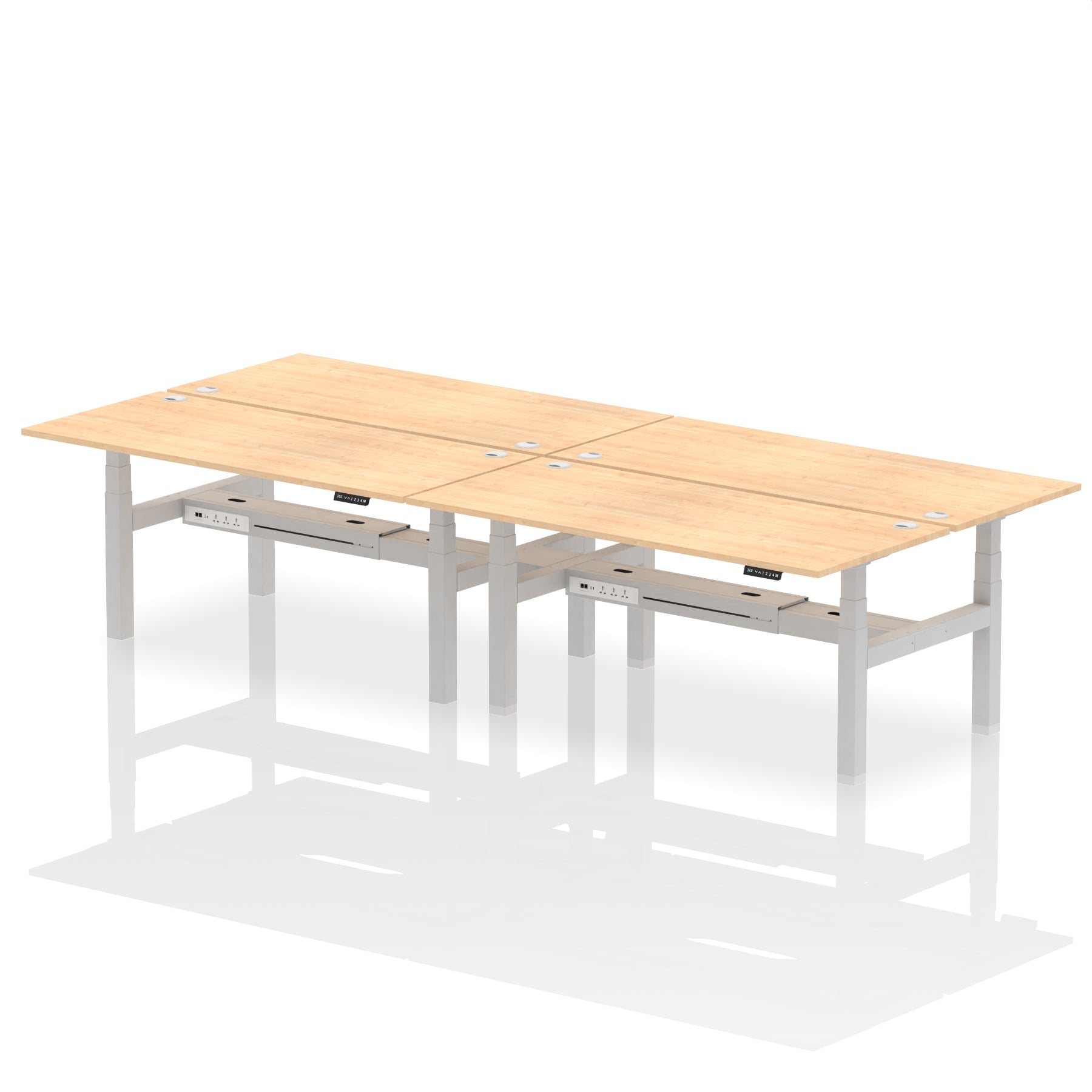 Air Back-to-Back Height Adjustable Bench Desk - 4 Person dynamic  Desk Top  Maple Width 180cm