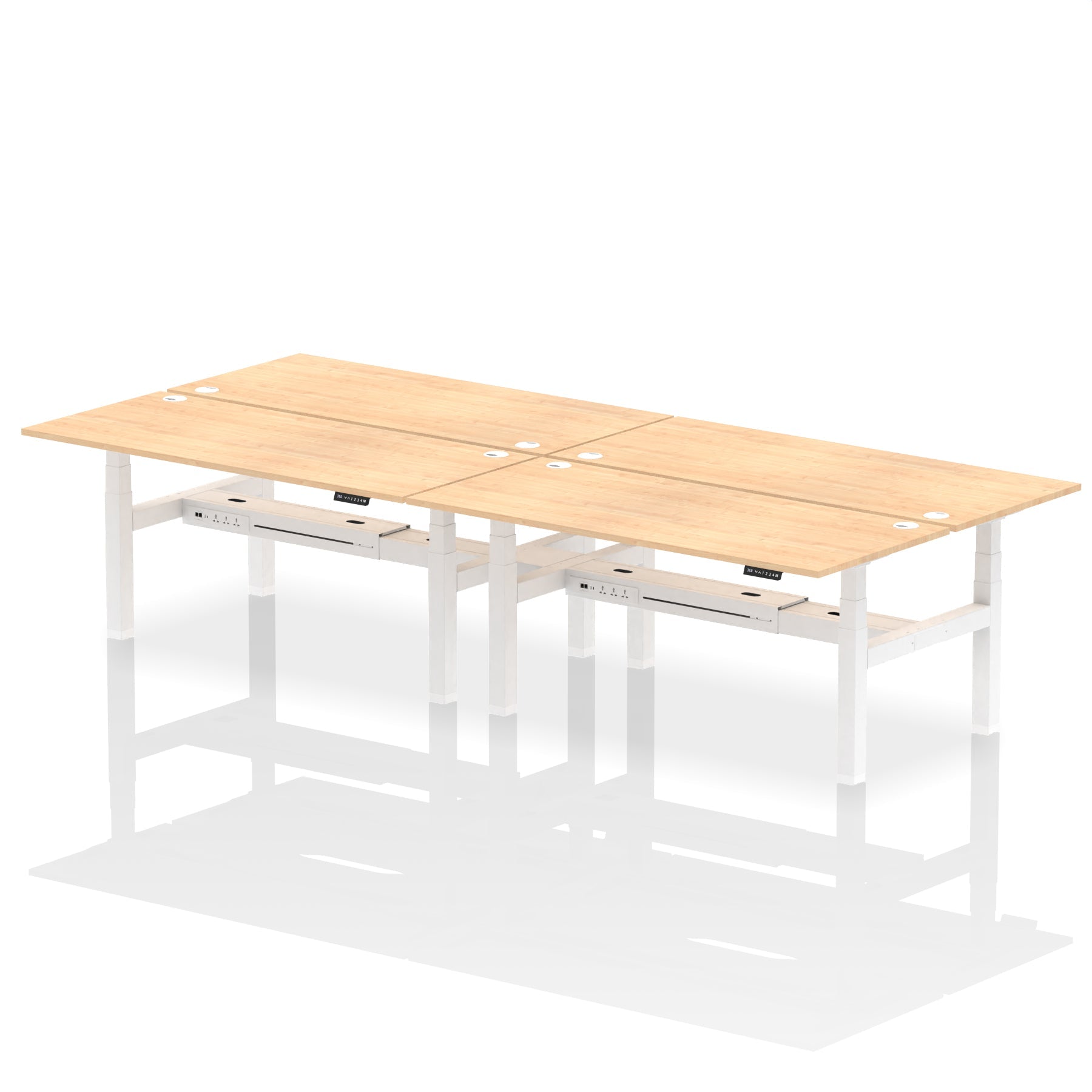 Air Back-to-Back Height Adjustable Bench Desk - 4 Person dynamic  Desk Top  Maple Width 180cm