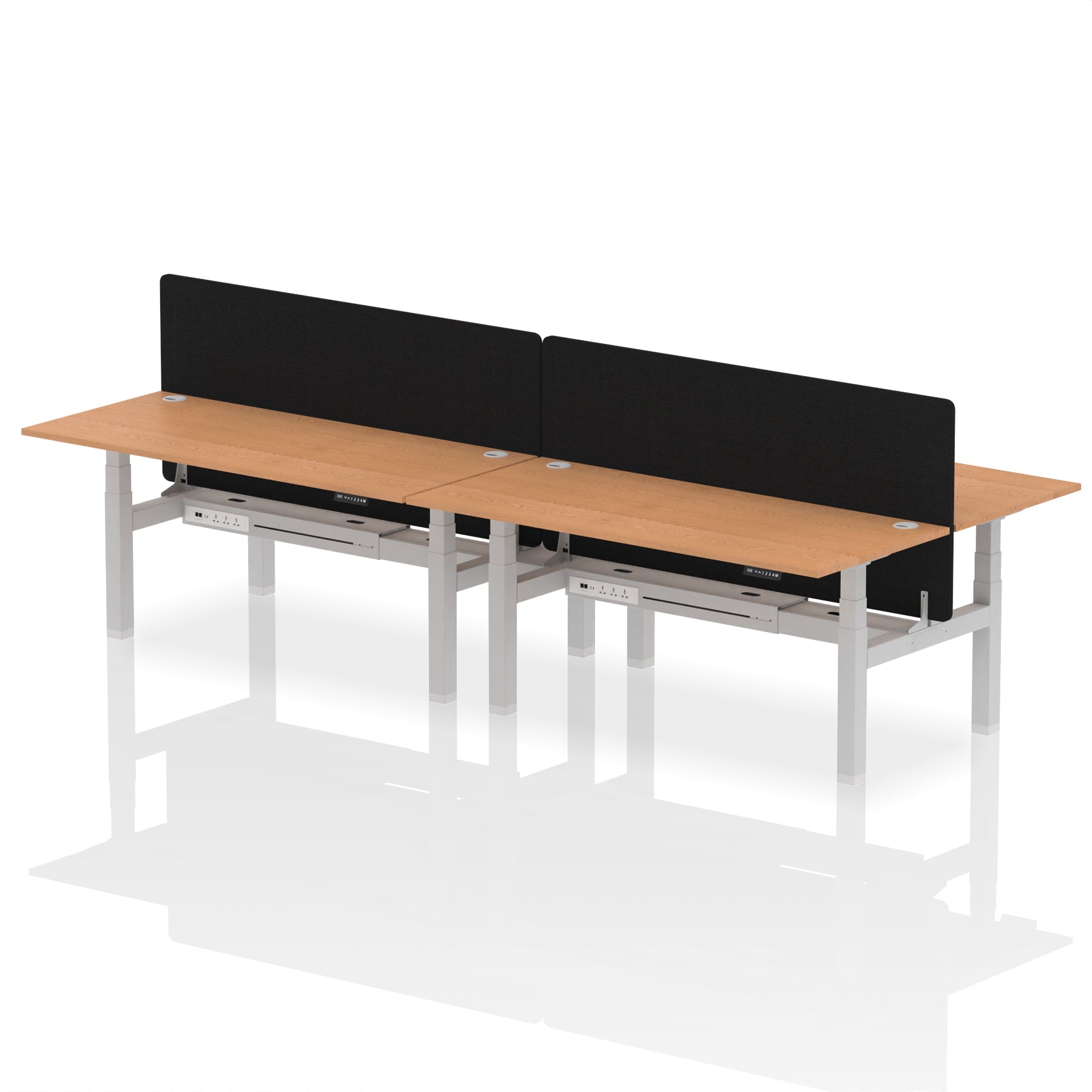 Air Back-to-Back Height Adjustable Bench Desk - 4 Person with Black Straight Screen dynamic  Desk Top  Oak Width 180cm